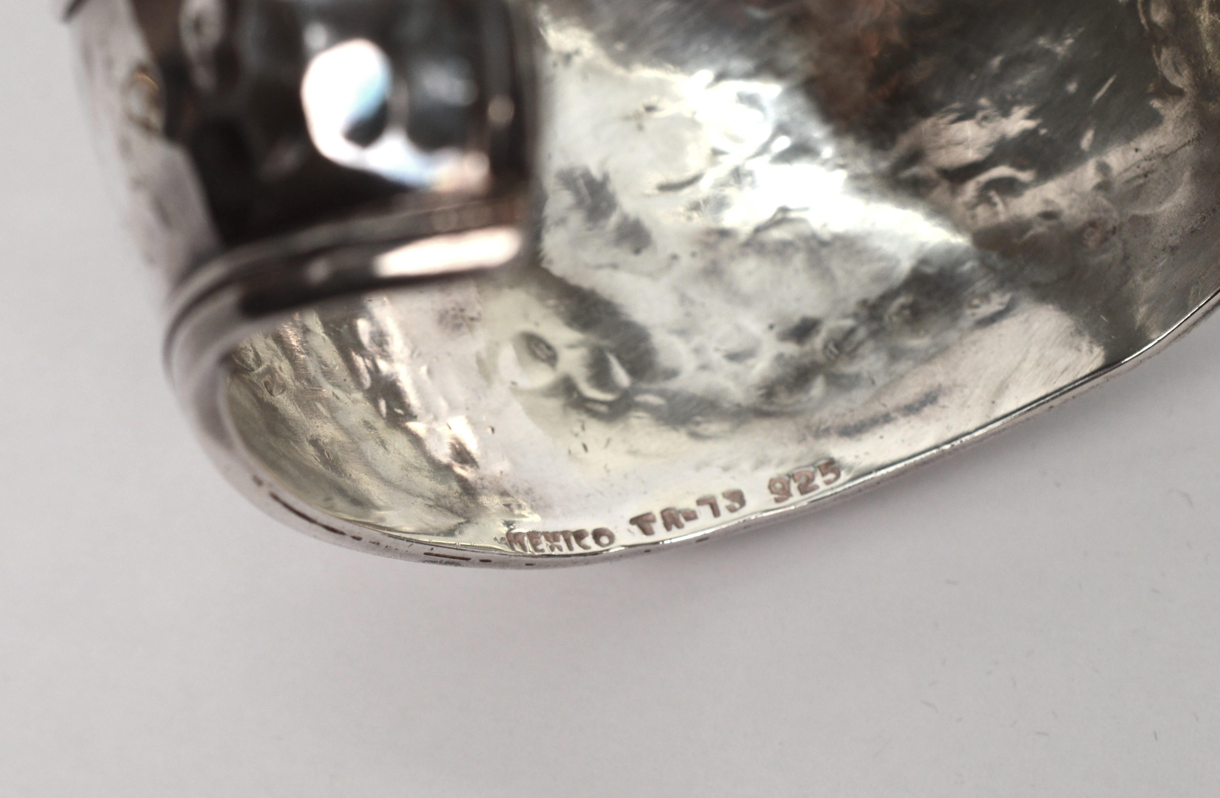 Hammered Sterling Silver Jeweled Wide Cuff Bracelet In Good Condition For Sale In Mount Kisco, NY