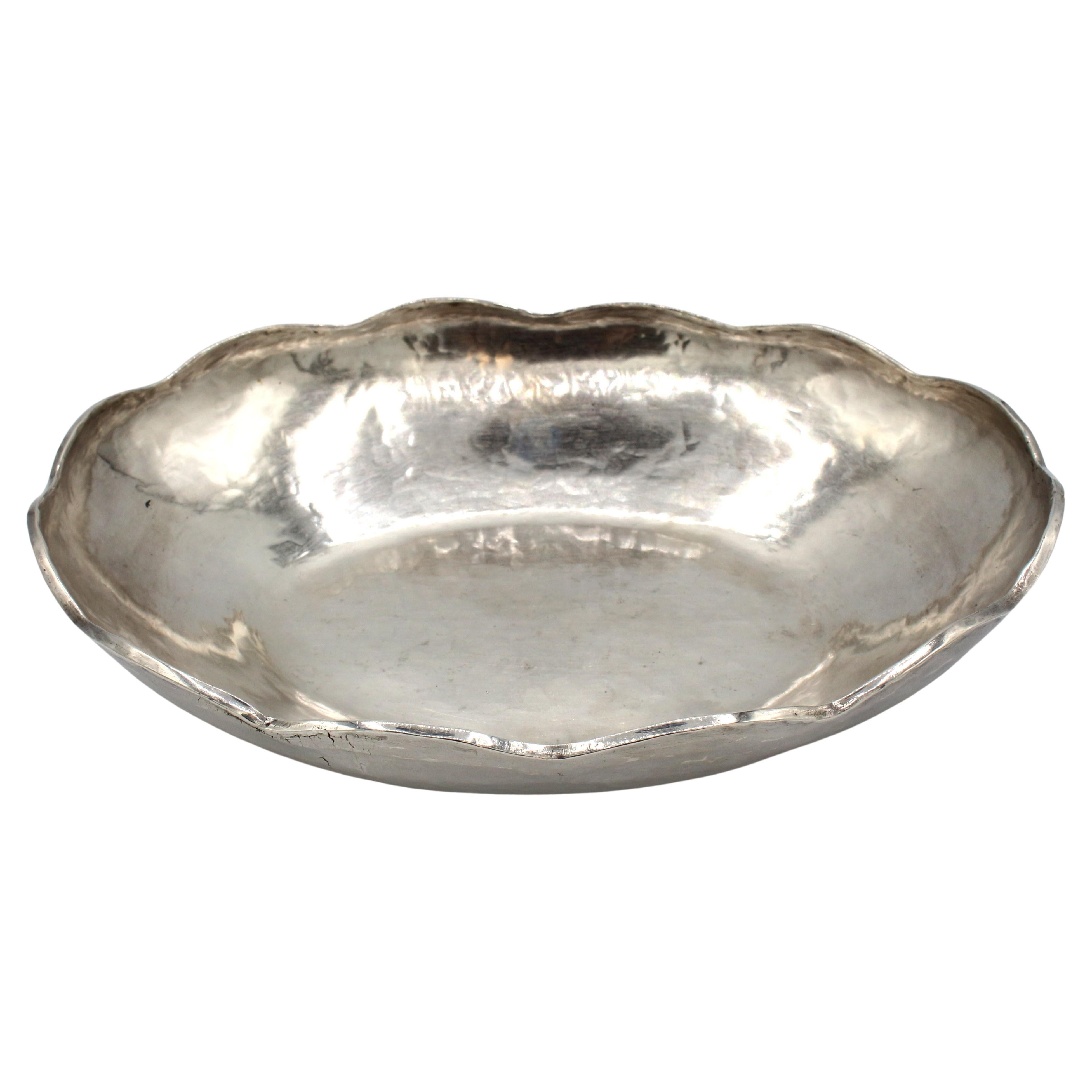 Hammered Sterling Silver Oval Lobed Bowl, Peru c. 1960s-70s