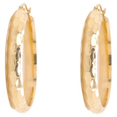 Hammered Style Hoops, Diamond Cut Hoop Earrings, 14K Yellow Gold