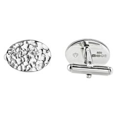 Hammered Textured Oval Sterling Silver Cufflinks with Swivel Back Fittings