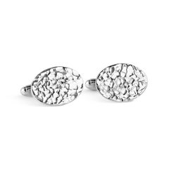 Hammered Textured Oval Sterling Silver Cufflinks with Swivel Back Fittings