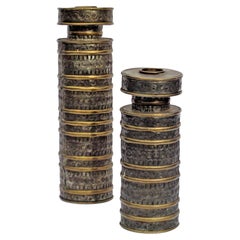 Hammered Tin and Brass Candle Holders by Gene Byron, Mexico, Circa 1950