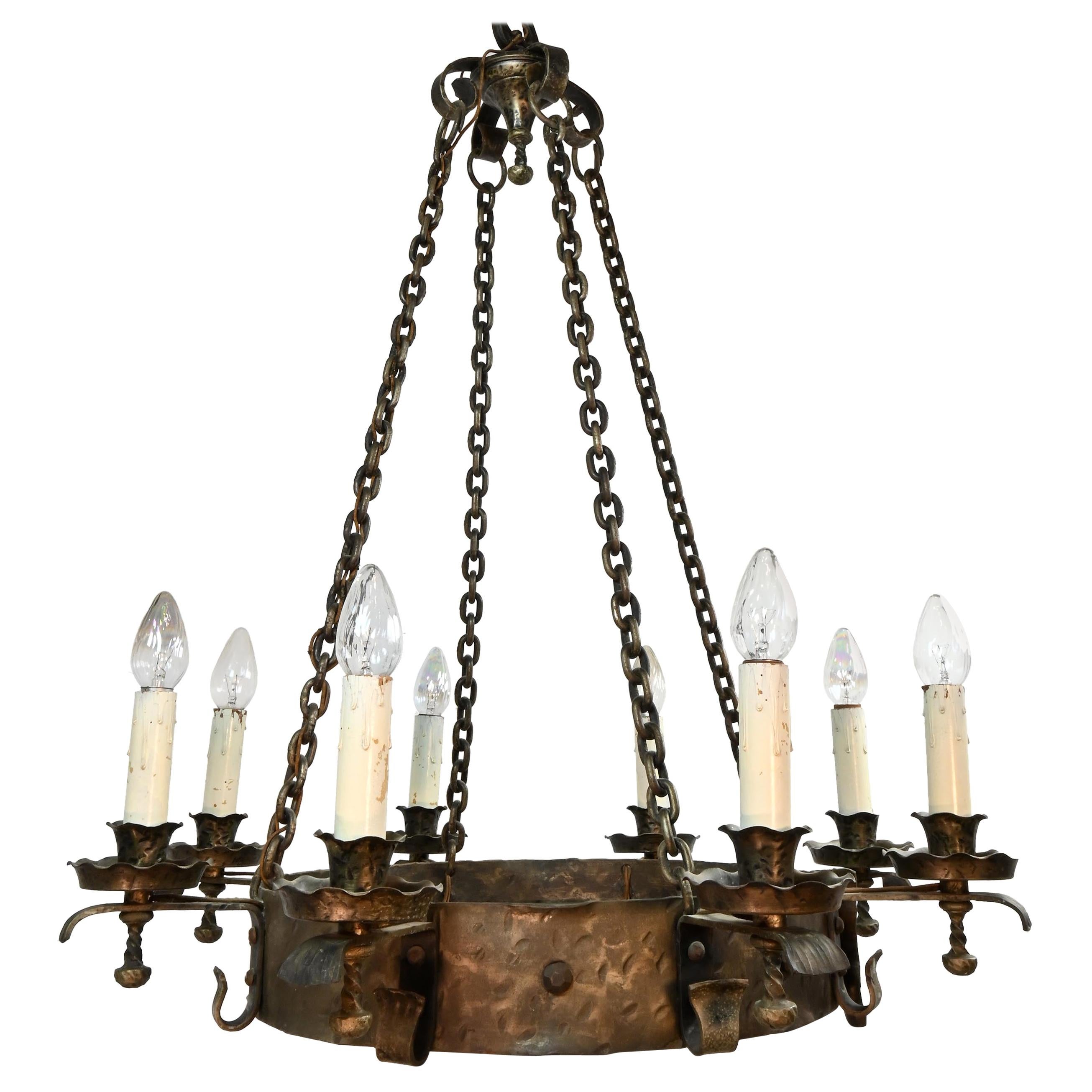 Hammered Tudor Eight Candle Fixture For Sale