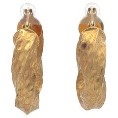 Hammered Twist Hoop Earrings 18 Karat Yellow Gold 4.77 Grams 1.13"