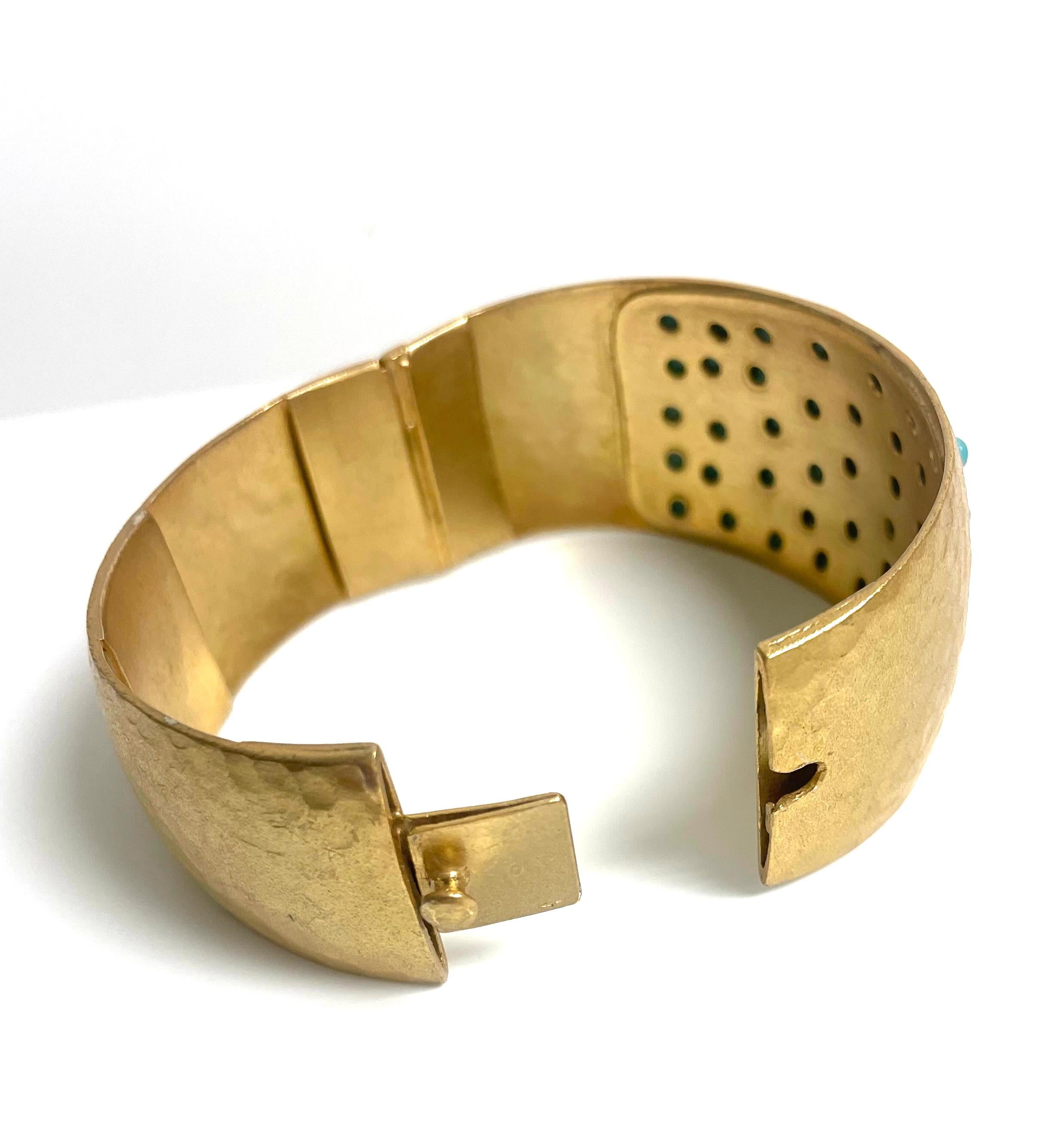 Women's Hammered Vermeil with Turquoise Paradizia Cuff Bracelet For Sale