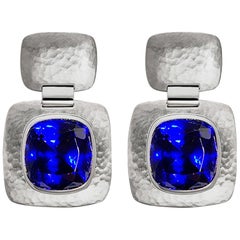 Hammered White Gold Tanzanite Earrings