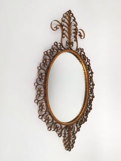 Hammered Wrought Iron Gilded Mirror in the Style of Pierluigi Colli, Italy, 1950