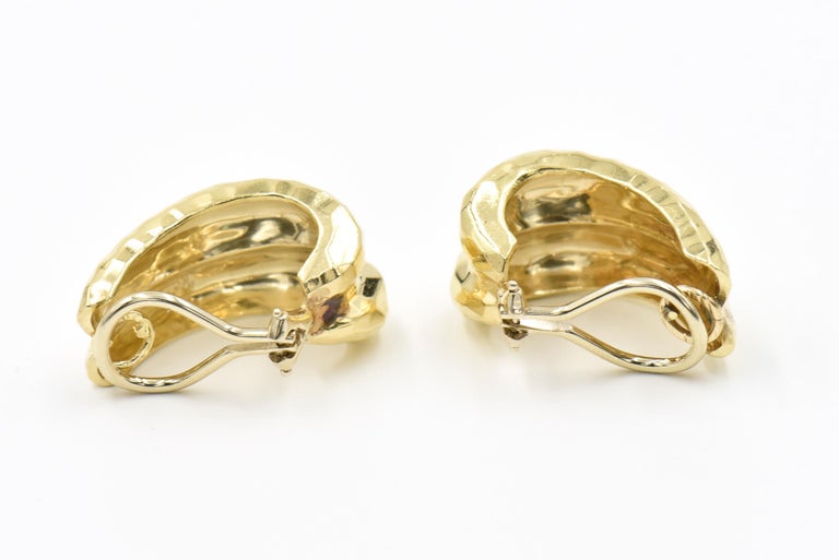 Hammered Yellow Gold ClipOn Hoop Earrings by Rotkel For Sale at