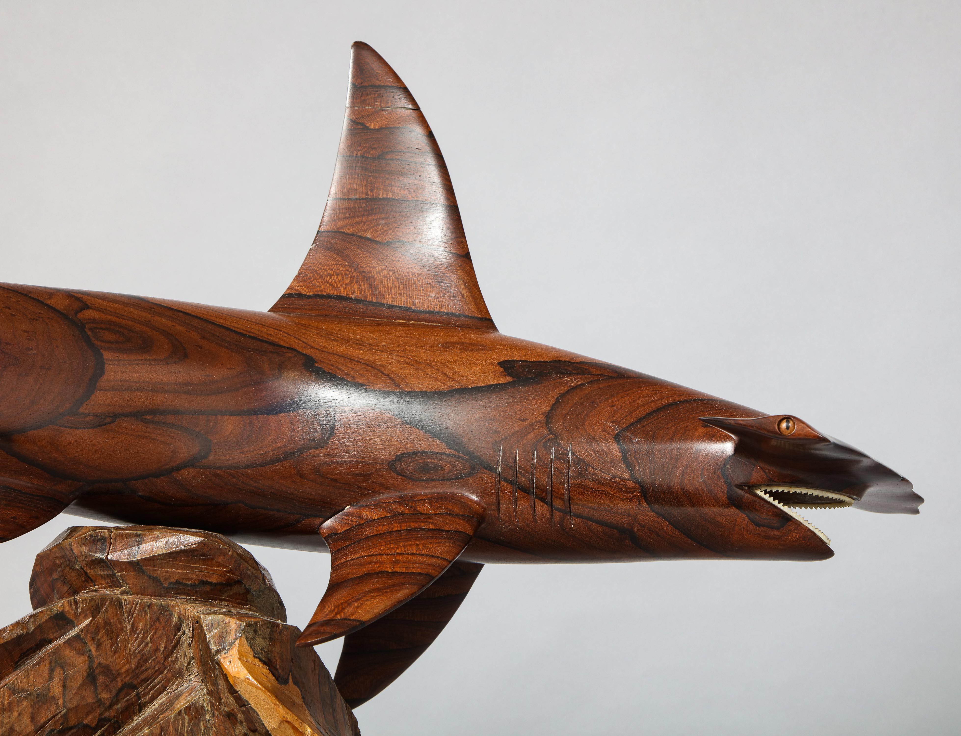 Zebra Wood Hand Carved Rosewood Hammerhead Shark  For Sale
