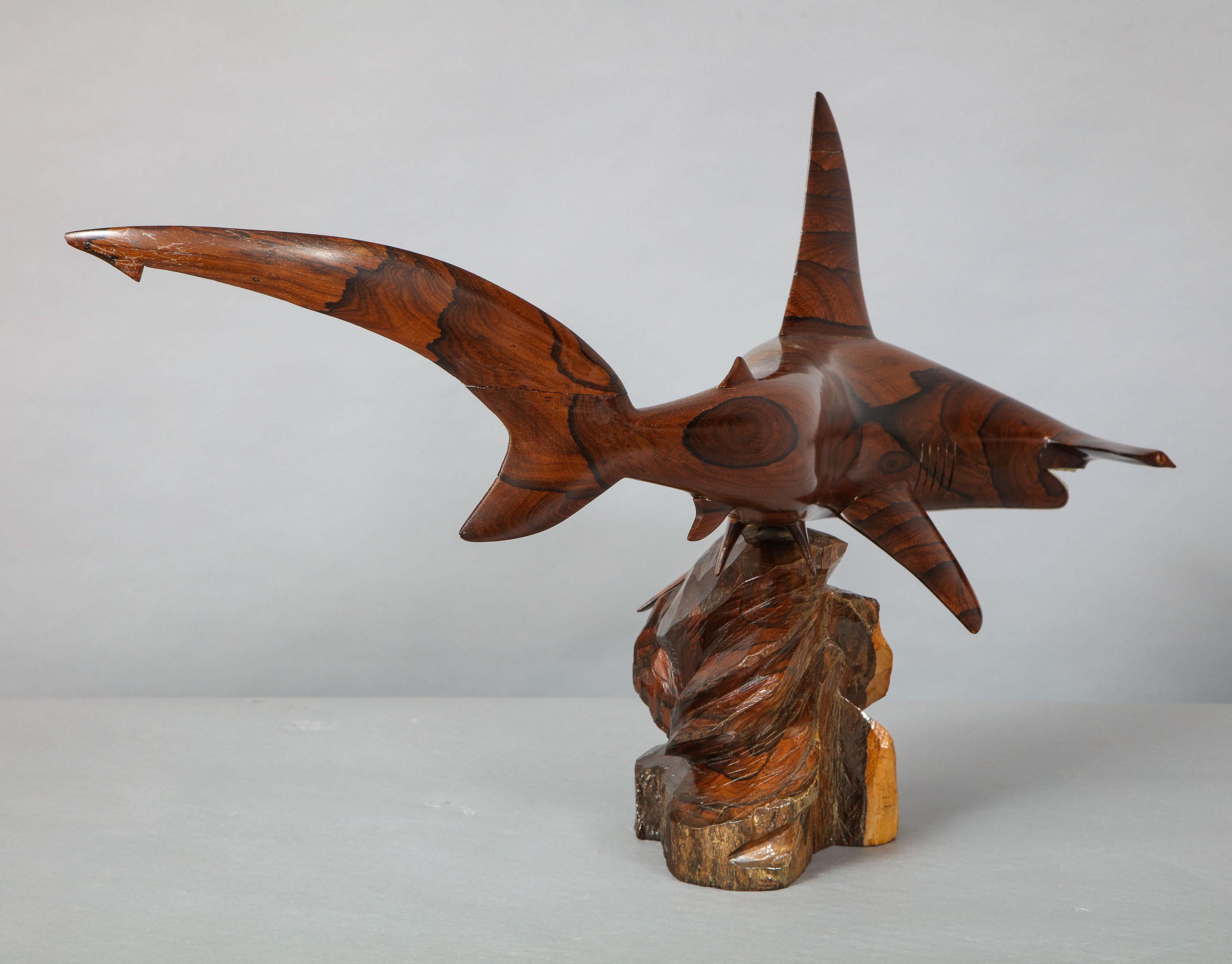 Hand Carved Rosewood Hammerhead Shark  In Good Condition For Sale In Greenwich, CT