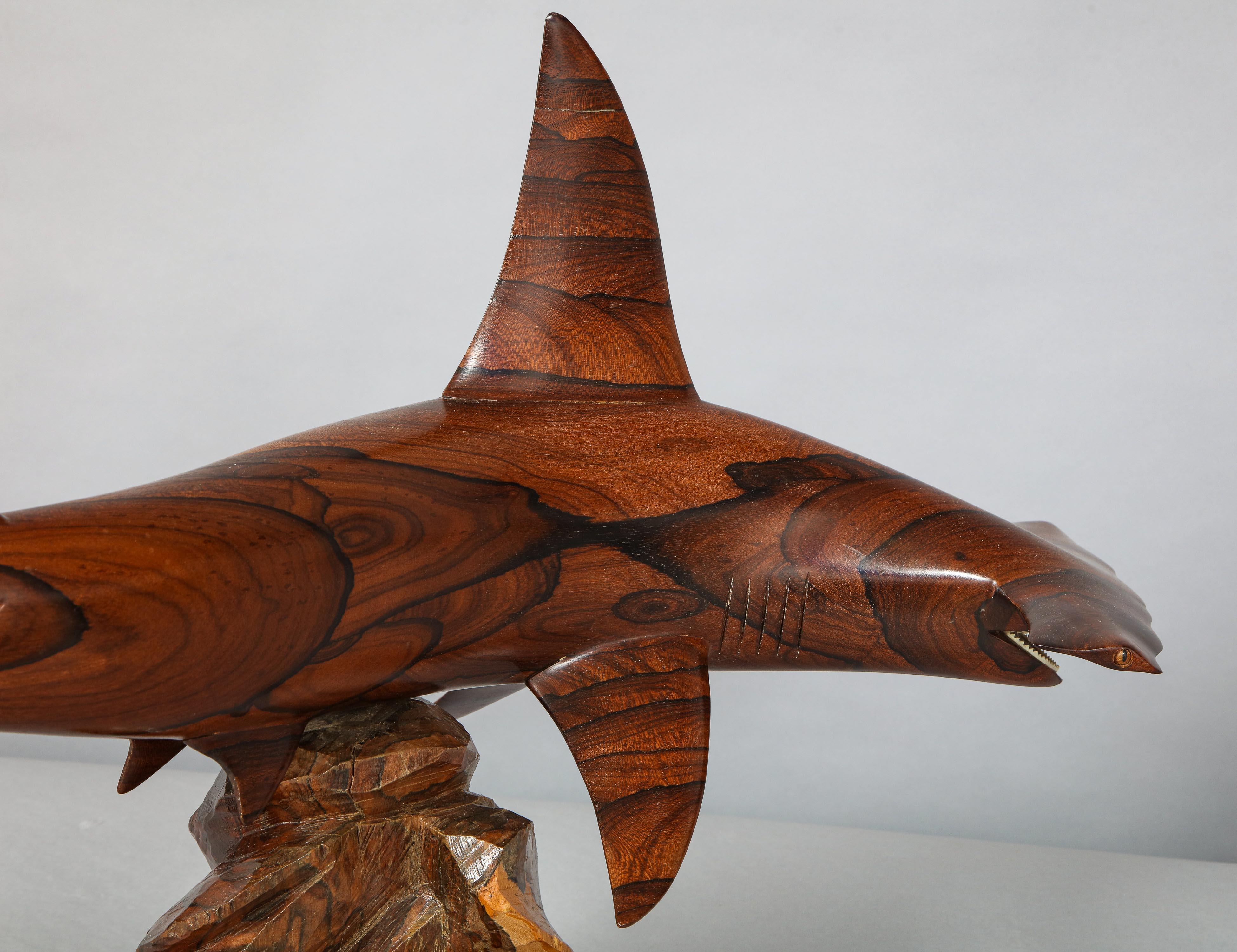 Late 20th Century Hand Carved Rosewood Hammerhead Shark  For Sale