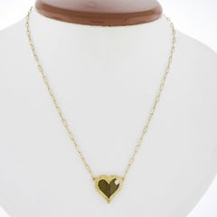 Hammerman Bros 14K Gold Tigerauge Diamant Herz Texturierter Anhänger 15" Halskette