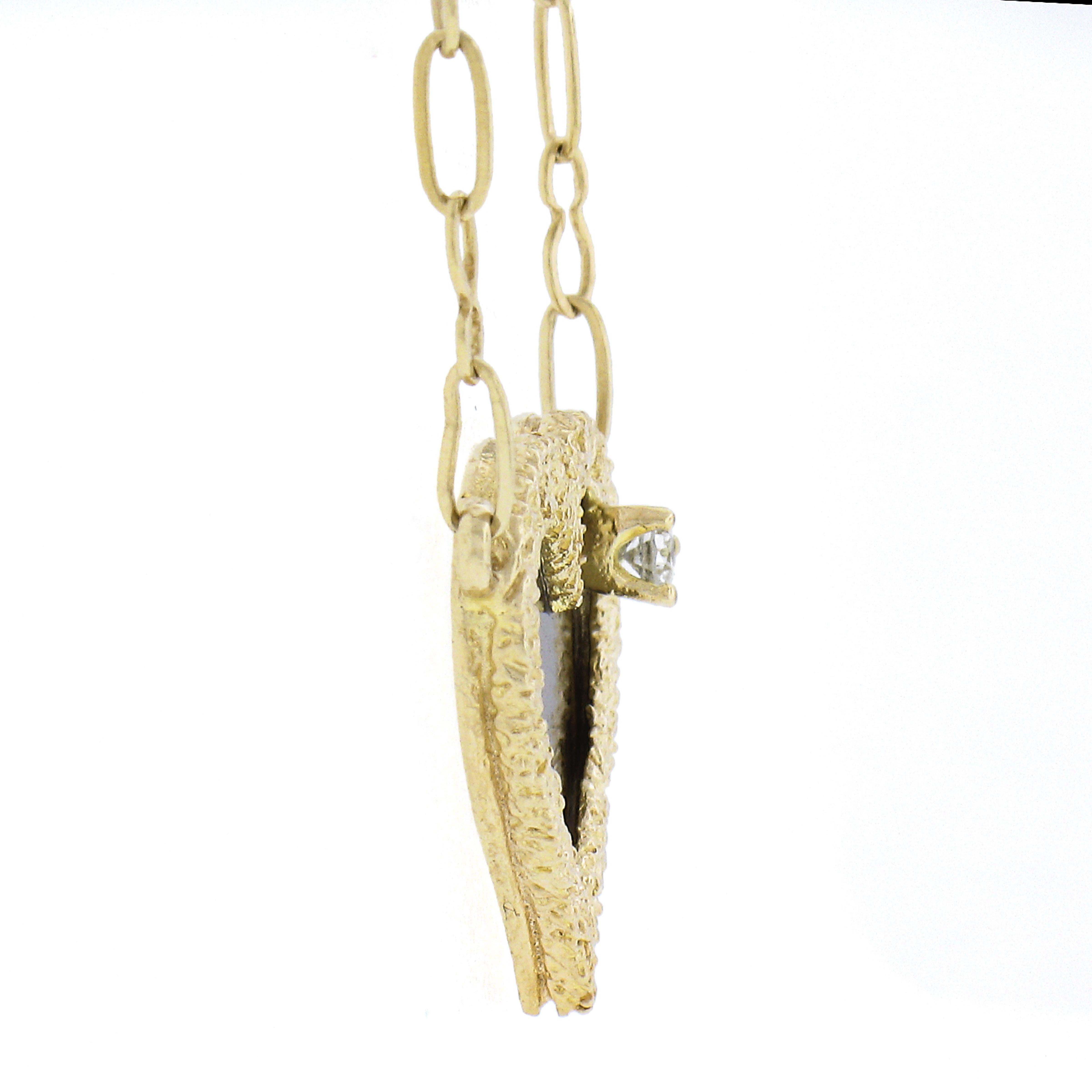 Hammerman Bros 14K Gold Tigerauge Diamant Herz Texturierter Anhänger 15