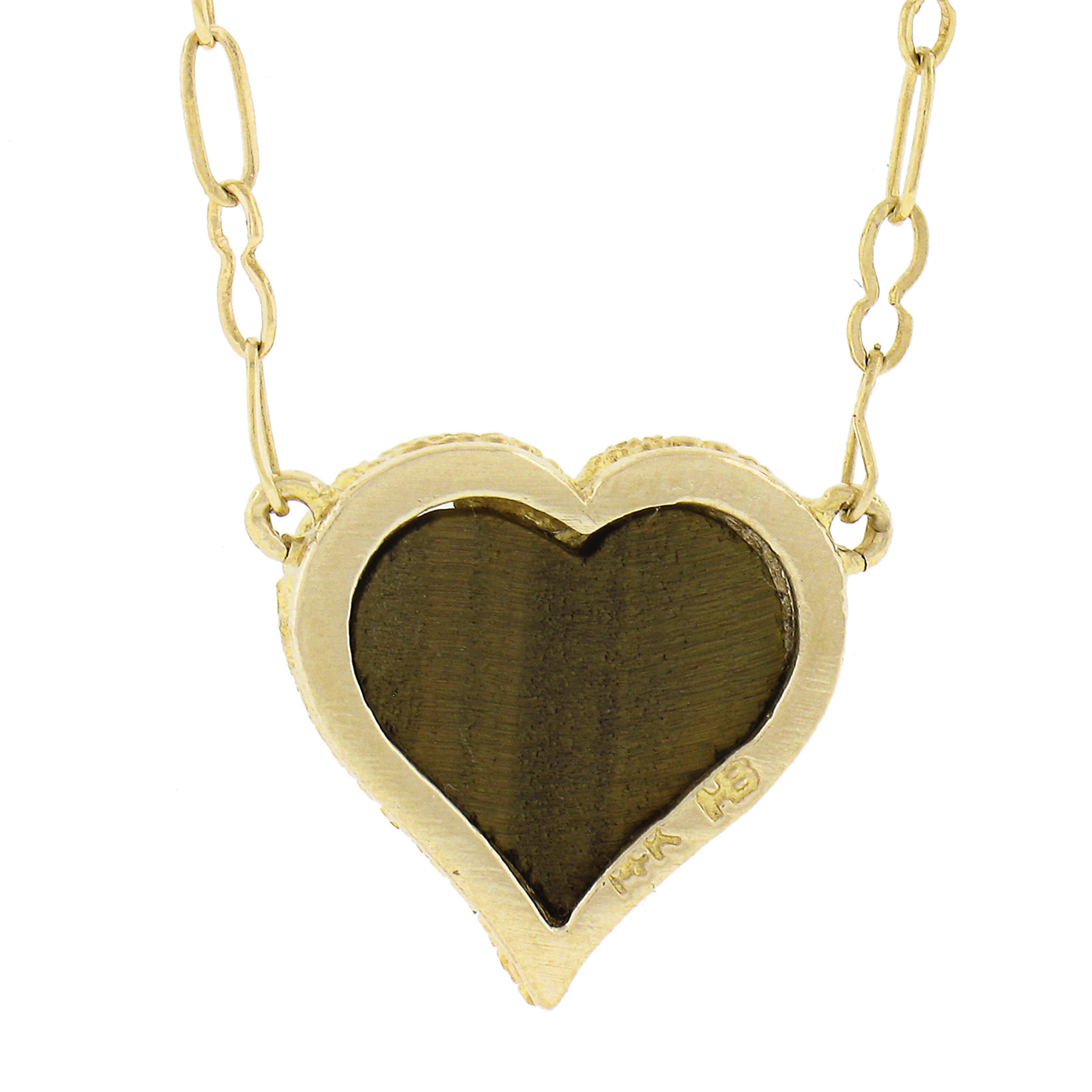 Women's Hammerman Bros 14K Gold Tigers Eye Diamond Heart Textured Pendant 15