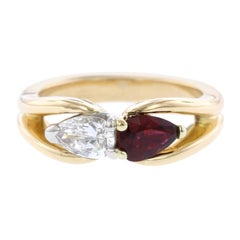Hammerman Bros. 18 Karat Yellow Gold, Platinum Ruby and Diamond Ring