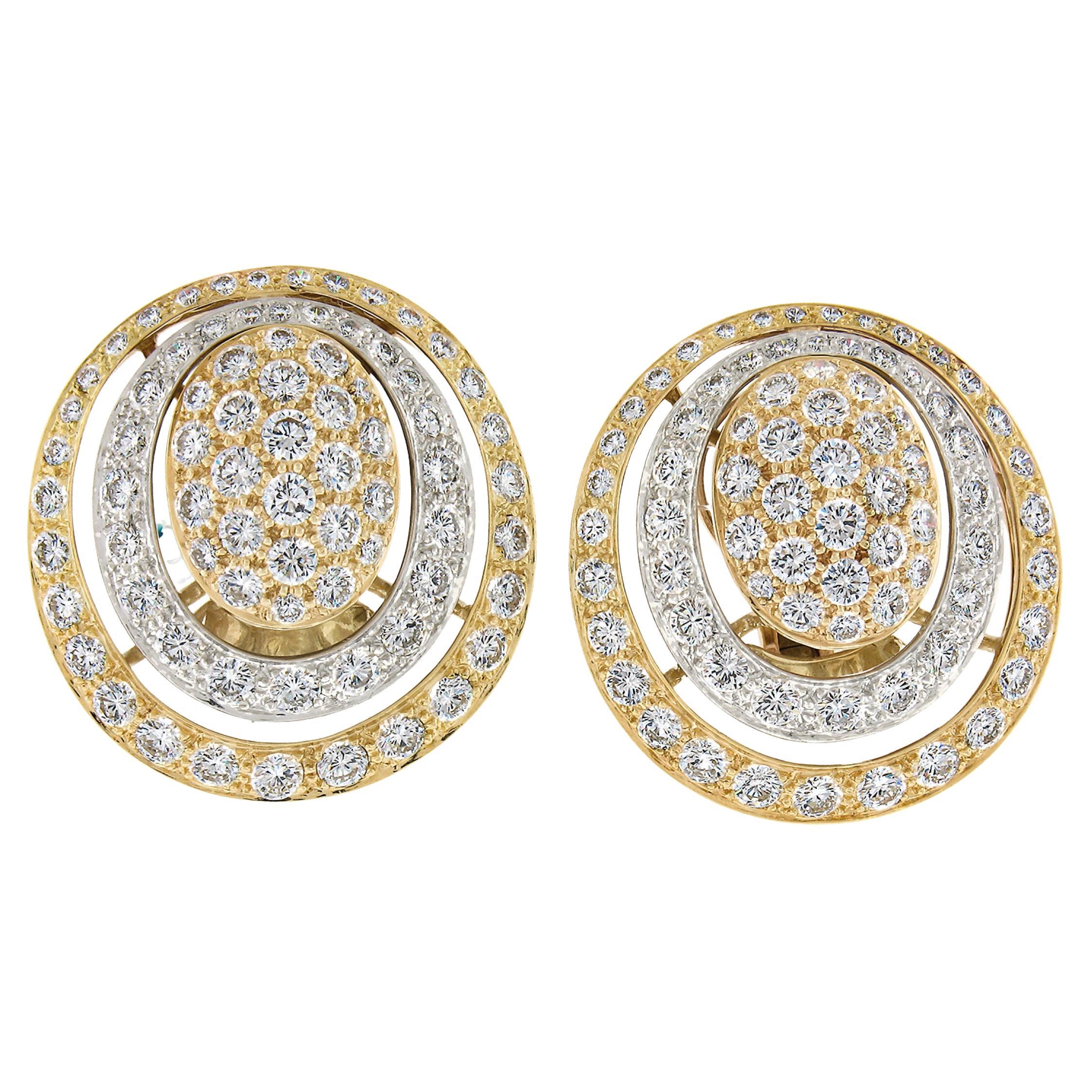 Hammerman Bros 18k Gold & Platinum 12.90ctw Diamond Large Open Circles Earrings