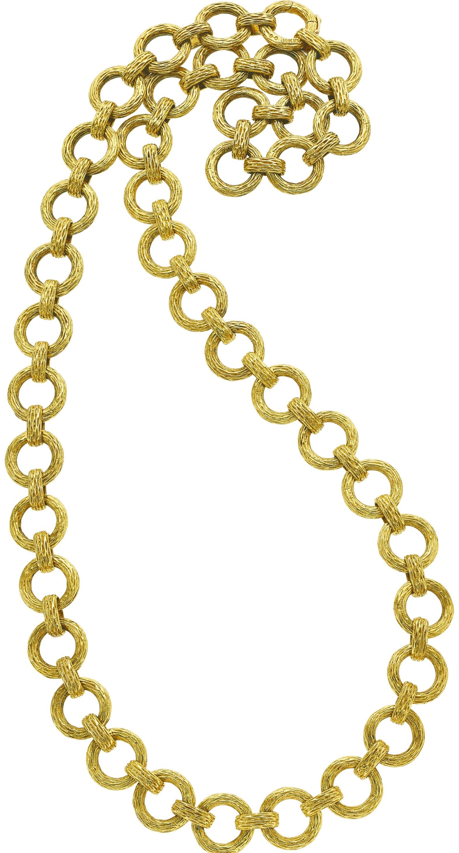 Modern Hammerman Bros. 18k Yellow Gold Textured Link Heavy Chain Necklace, Size 24 Inch For Sale