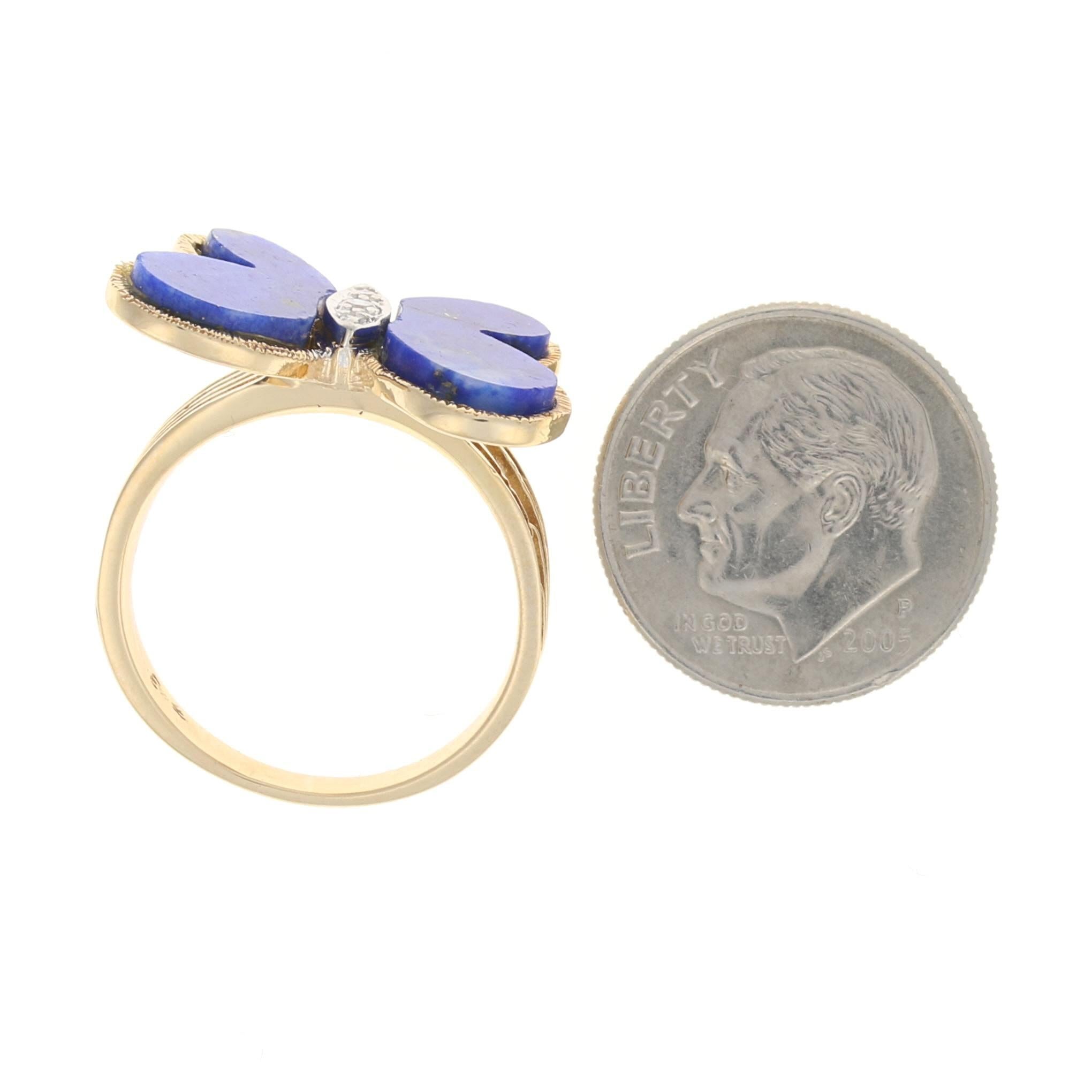 Hammerman Bros. Butterfly Lapis Lazuli & Diamond Vintage Ring Yellow Gold 14k In Excellent Condition In Greensboro, NC