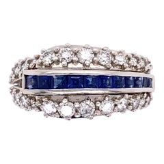 Hammerman Bros Diamond and Blue Sapphire Platinum Band Ring Estate Fine Jewelry