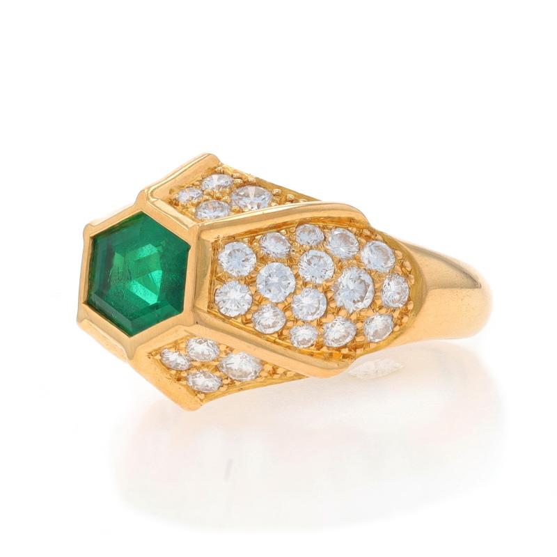 Hammerman Bros Esmeralda Diamante Anillo Vintage Oro Amarillo 18k Hexágono 4.15ctw AGL en Excelente estado para la venta en Greensboro, NC