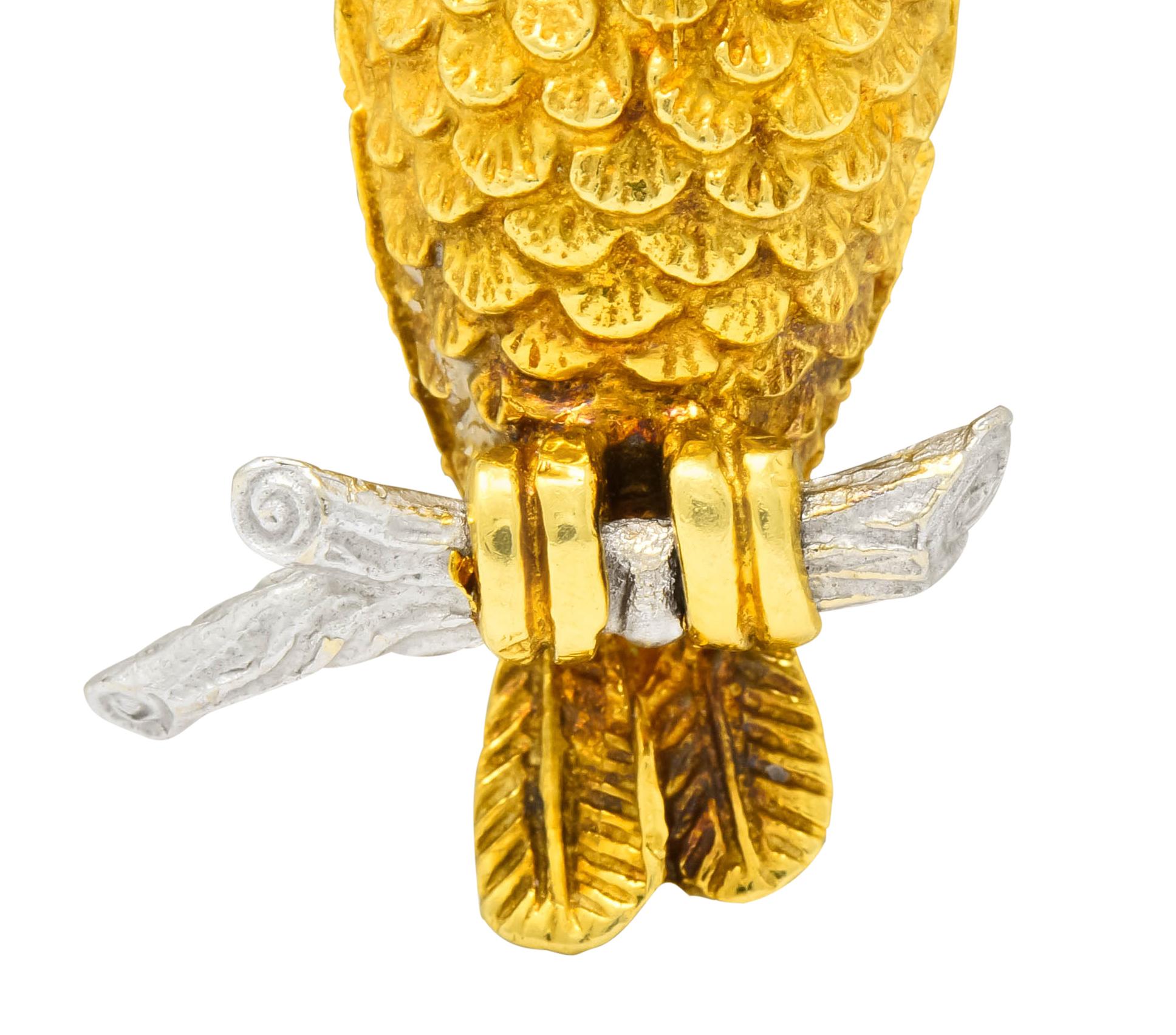 Women's or Men's Hammerman Bros. French Diamond Platinum 18 Karat Gold Owl Vintage Brooch
