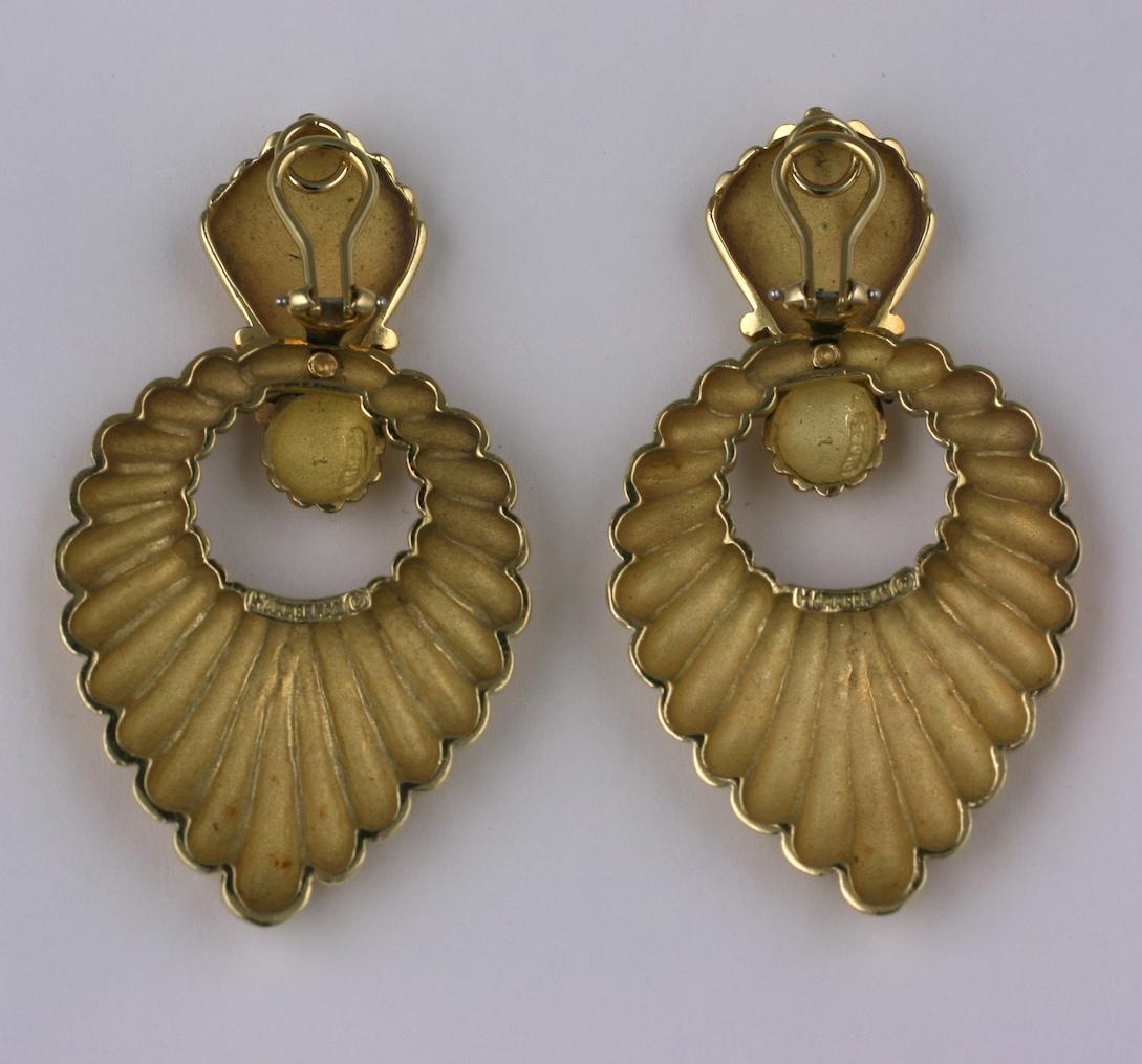 Hammerman Bros. Ribbed Gold Earrings In Excellent Condition For Sale In New York, NY