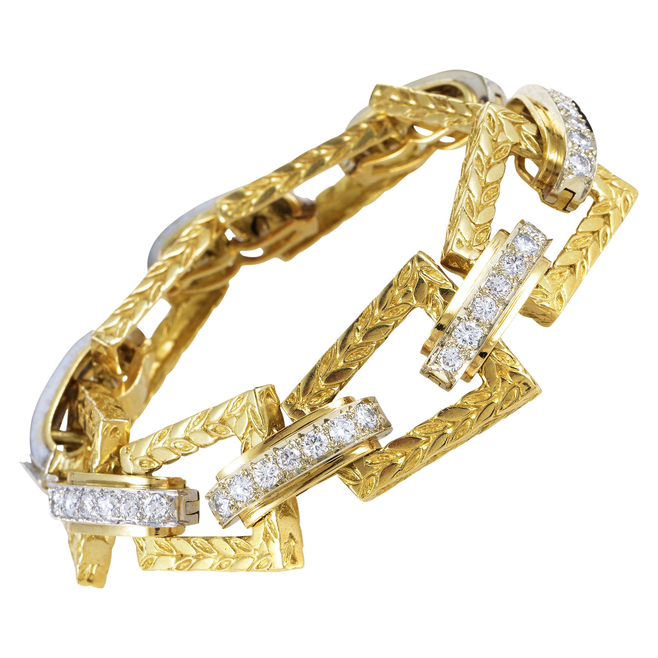 Hammerman Brother 18 Karat White and Yellow Gold 4.75 ct Diamond Link Bracelet