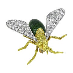 Hammerman Brothers 1.00ct Diamond Enamel 18k Gold Bee Pin