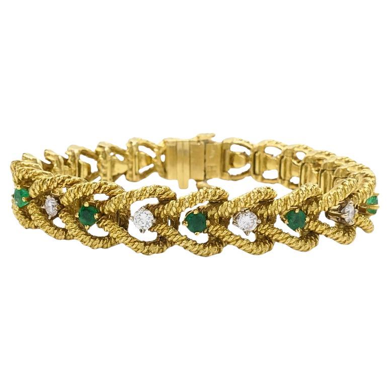 Hammerman Brothers 14k Gold Diamond Emerald Link Bracelet Vintage Estate For Sale
