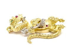 Hammerman Brothers 18 Karat Diamond, Emerald and Ruby Wild Cat Brooch