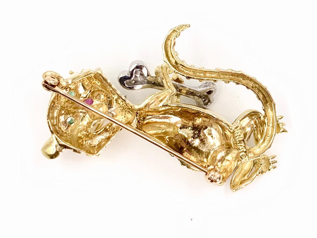 Hammerman Brothers 18 Karat Diamond, Emerald and Ruby Wild Cat Brooch In Good Condition For Sale In Pikesville, MD