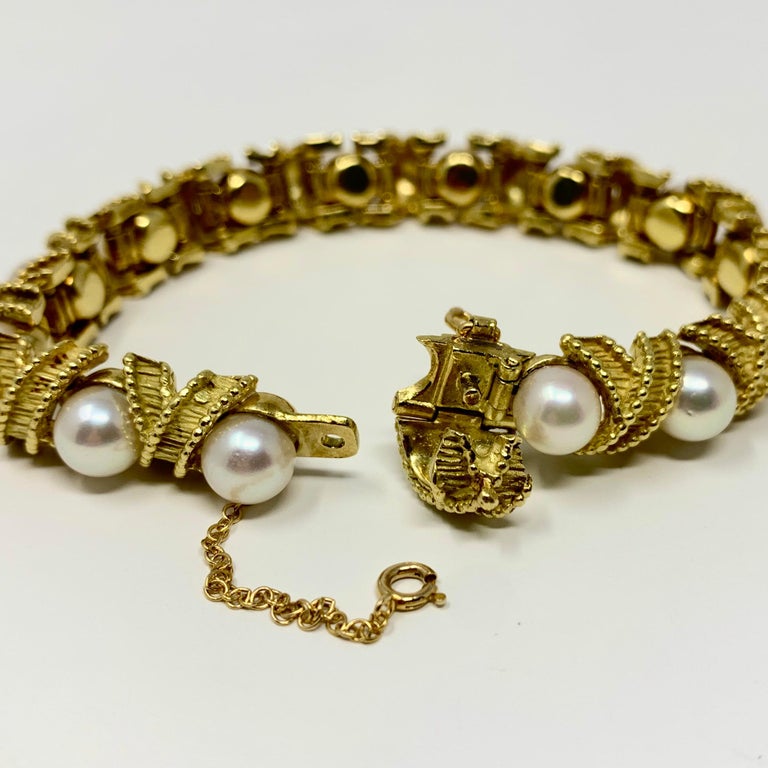 Hammerman Brothers 18 Karat Gold Pearl Vintage X Link Bracelet For Sale ...