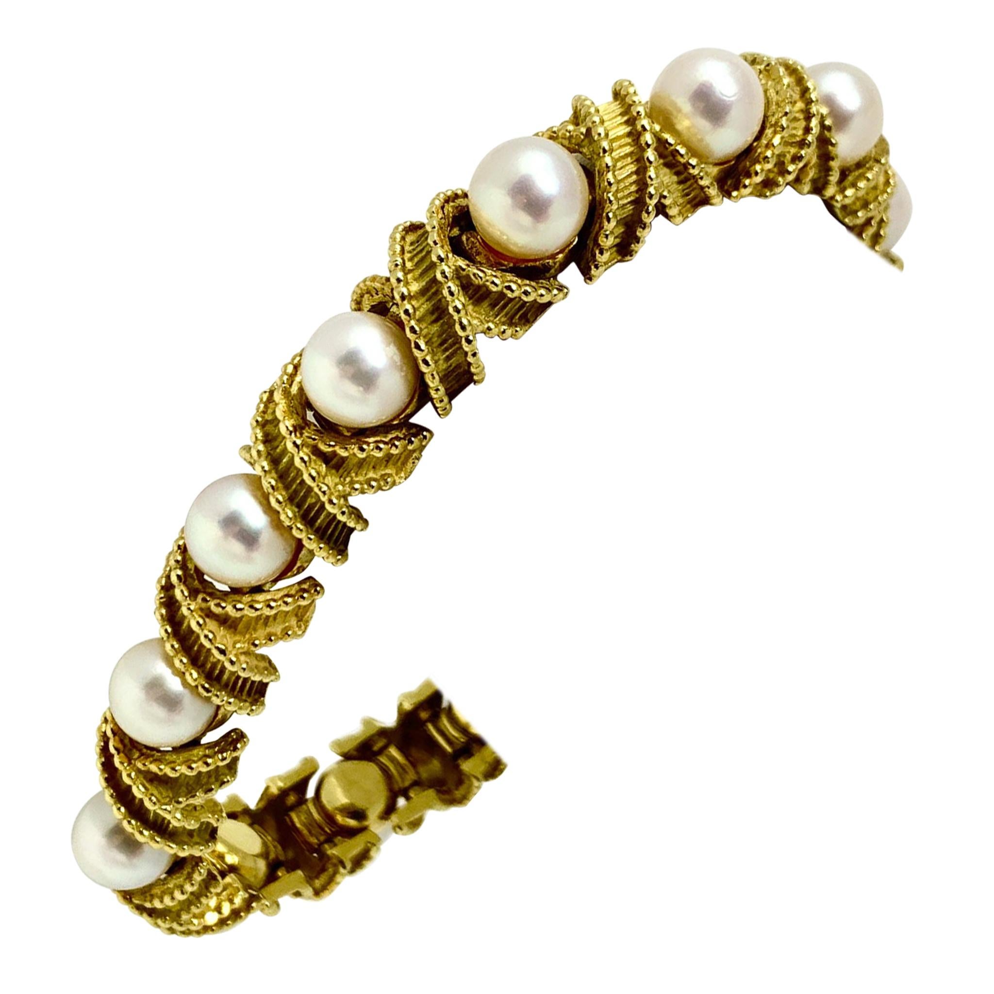 Hammerman Brothers 18 Karat Gold Pearl Vintage X Link Bracelet