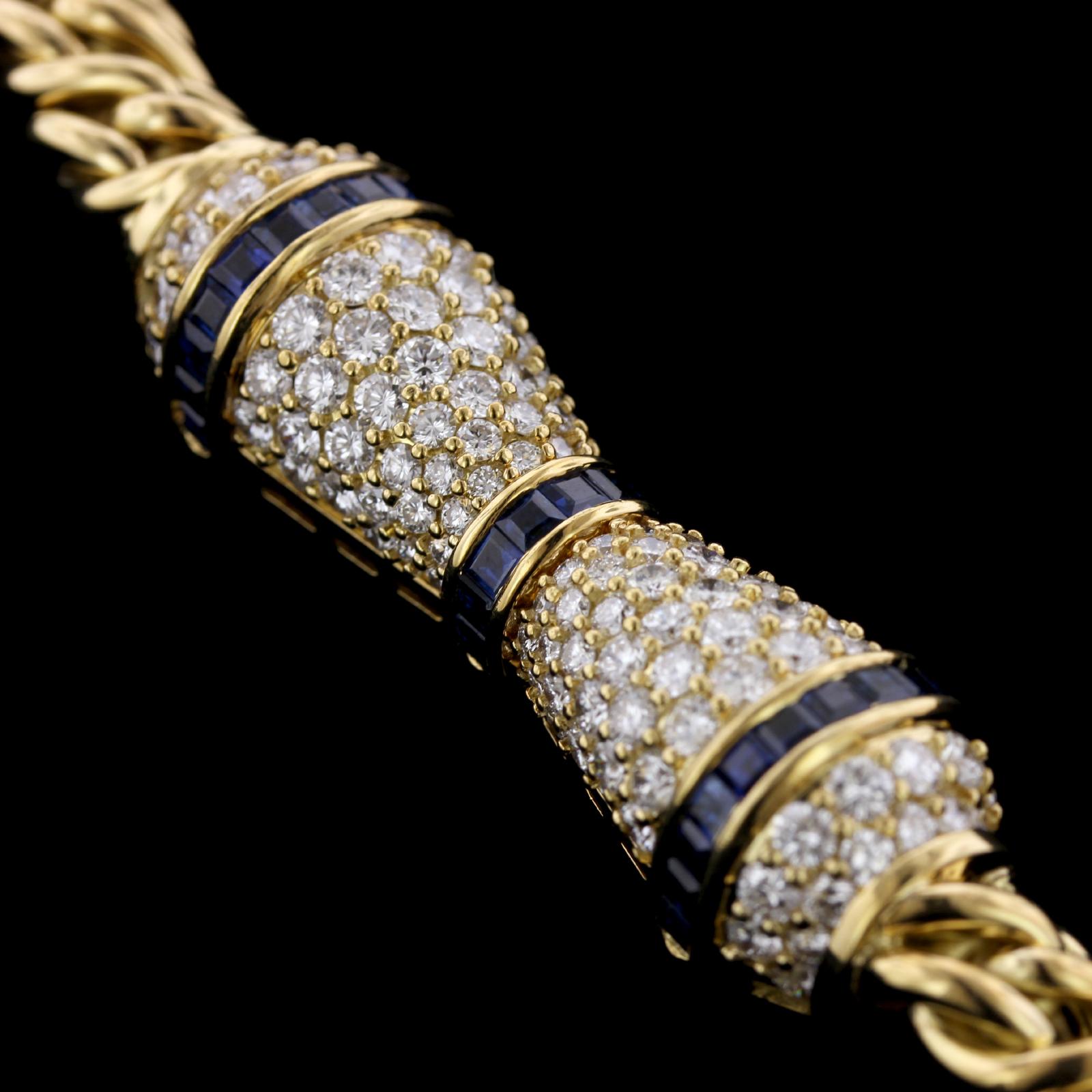 Hammerman Brothers 18 Karat Yellow Gold Sapphire and Diamond Necklace In Excellent Condition For Sale In Nashua, NH