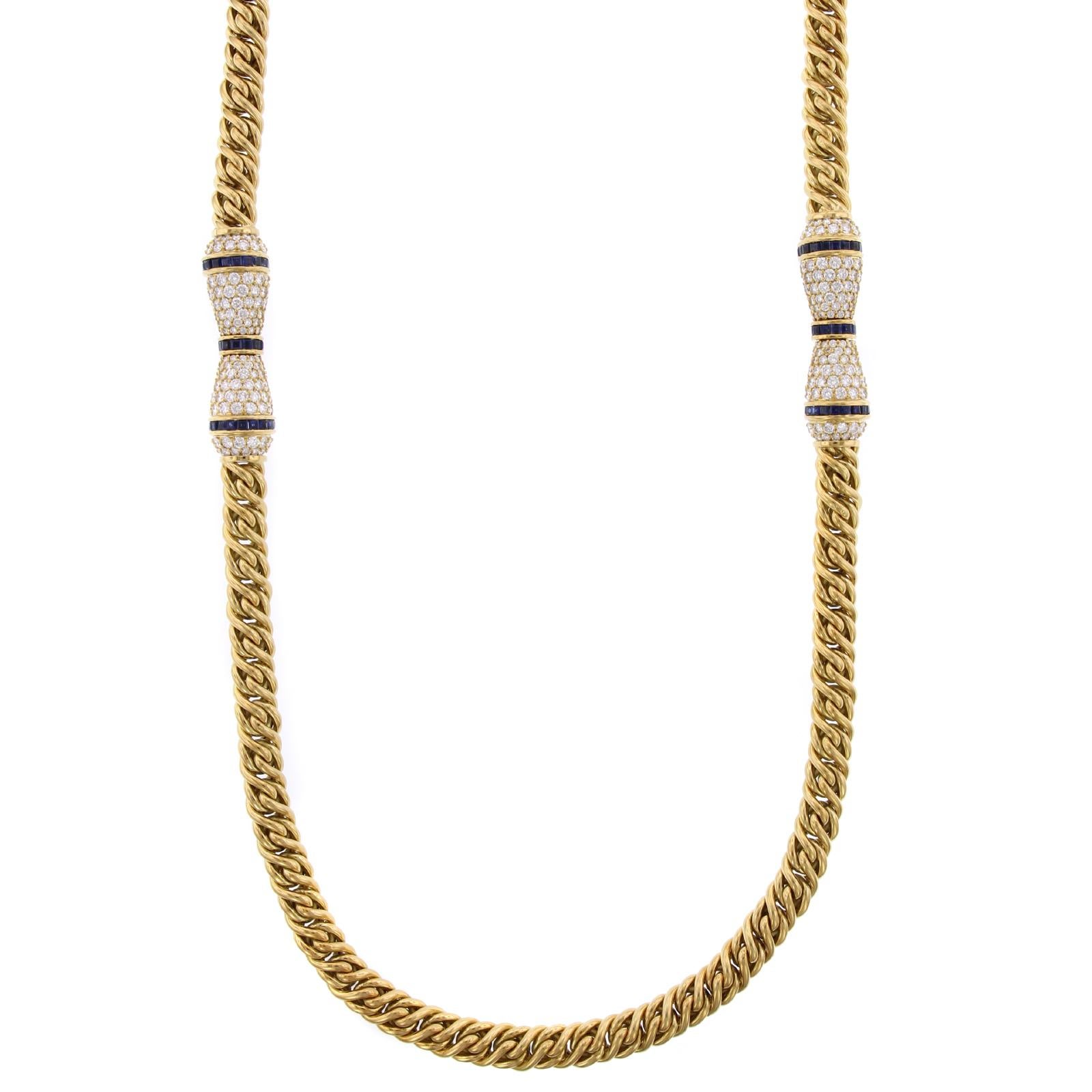 Hammerman Brothers 18 Karat Yellow Gold Sapphire and Diamond Necklace For Sale