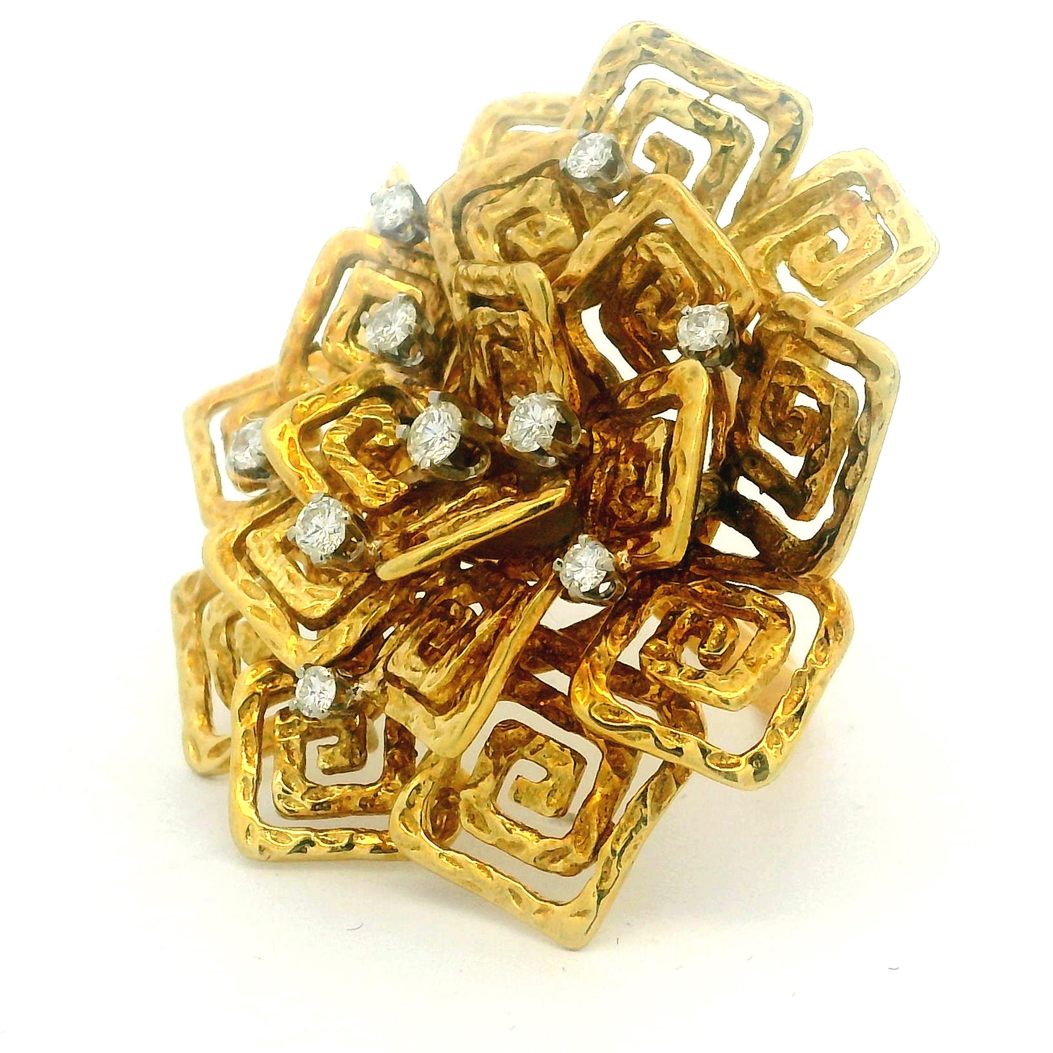 Hammerman Brothers 18K Gold Brutalist Diamond Statement Ring, ca. 1960 im Angebot 4