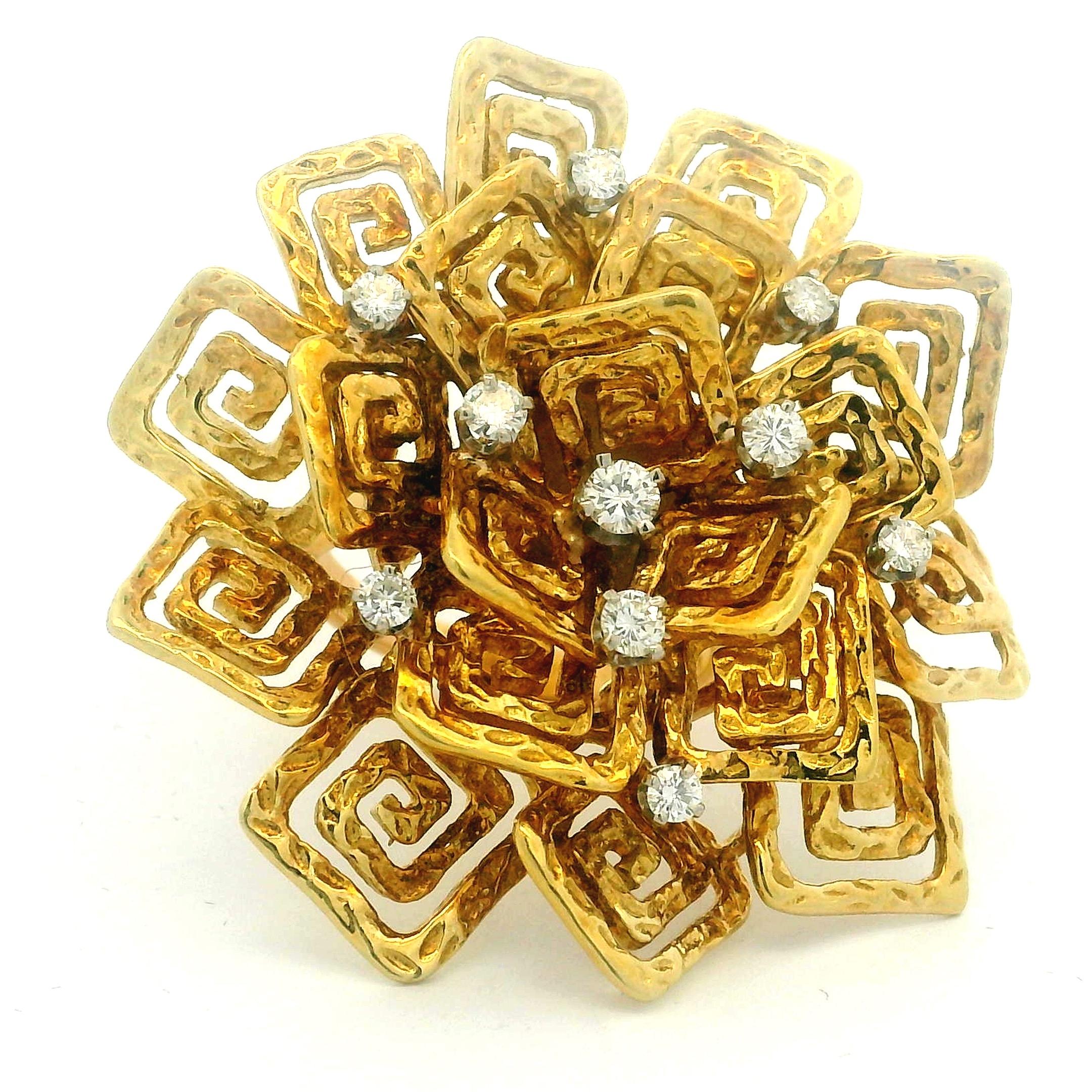 Hammerman Brothers 18K Gold Brutalist Diamond Statement Ring, ca. 1960 im Angebot 6