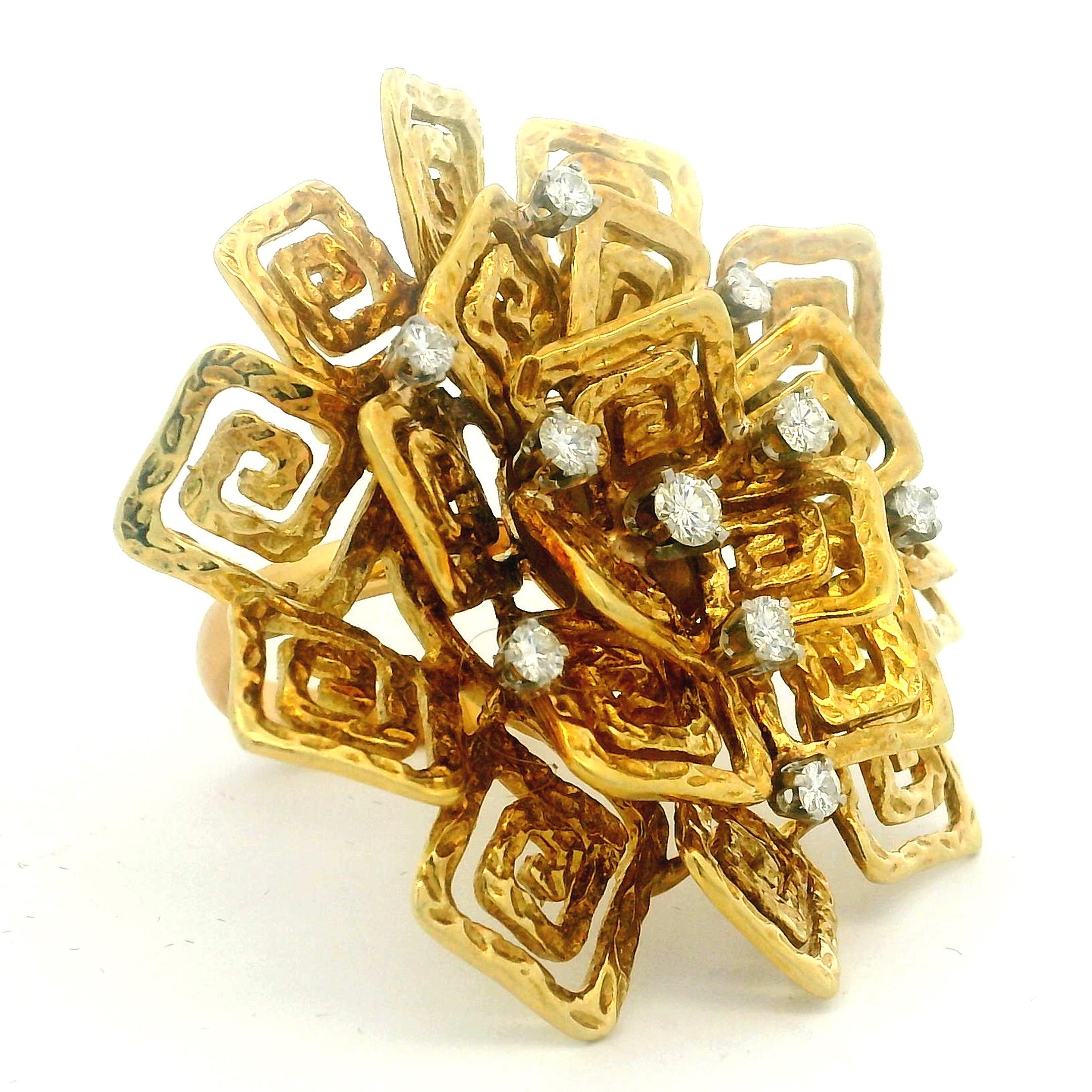 Hammerman Brothers 18K Gold Brutalist Diamond Statement Ring, ca. 1960 im Angebot 7