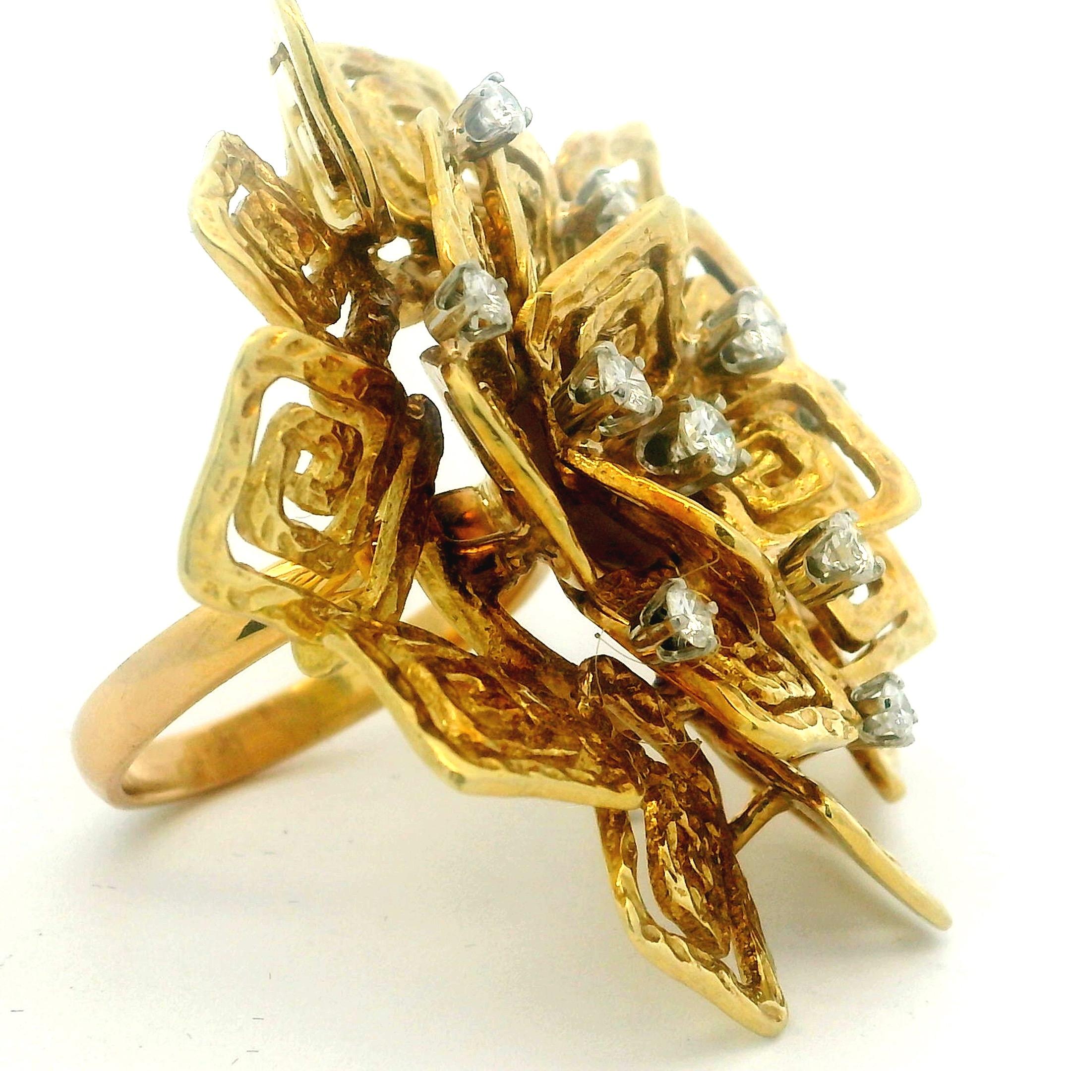 Hammerman Brothers 18K Gold Brutalist Diamond Statement Ring, ca. 1960 (Modernistisch) im Angebot