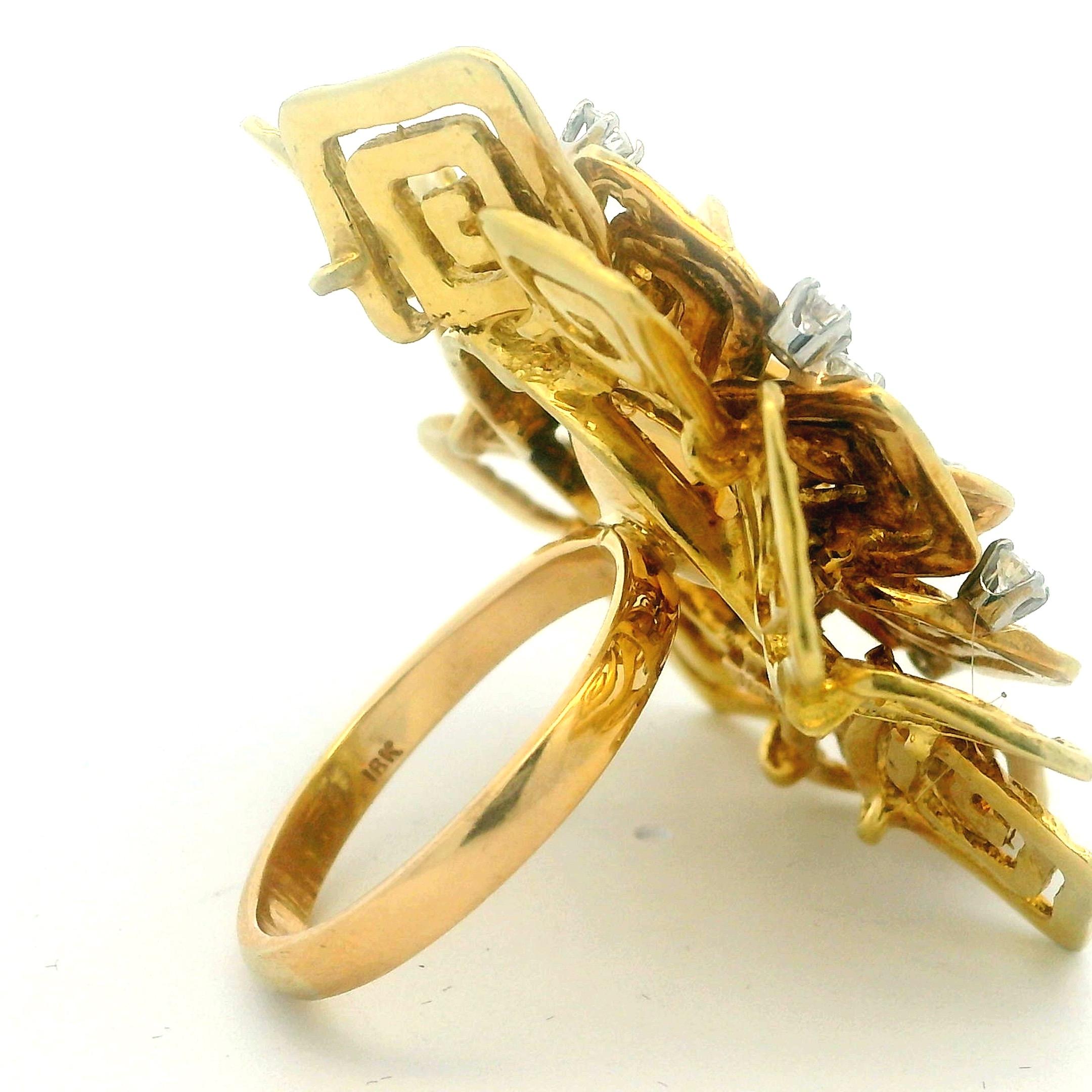 Hammerman Brothers 18K Gold Brutalist Diamond Statement Ring, ca. 1960 (Rundschliff) im Angebot