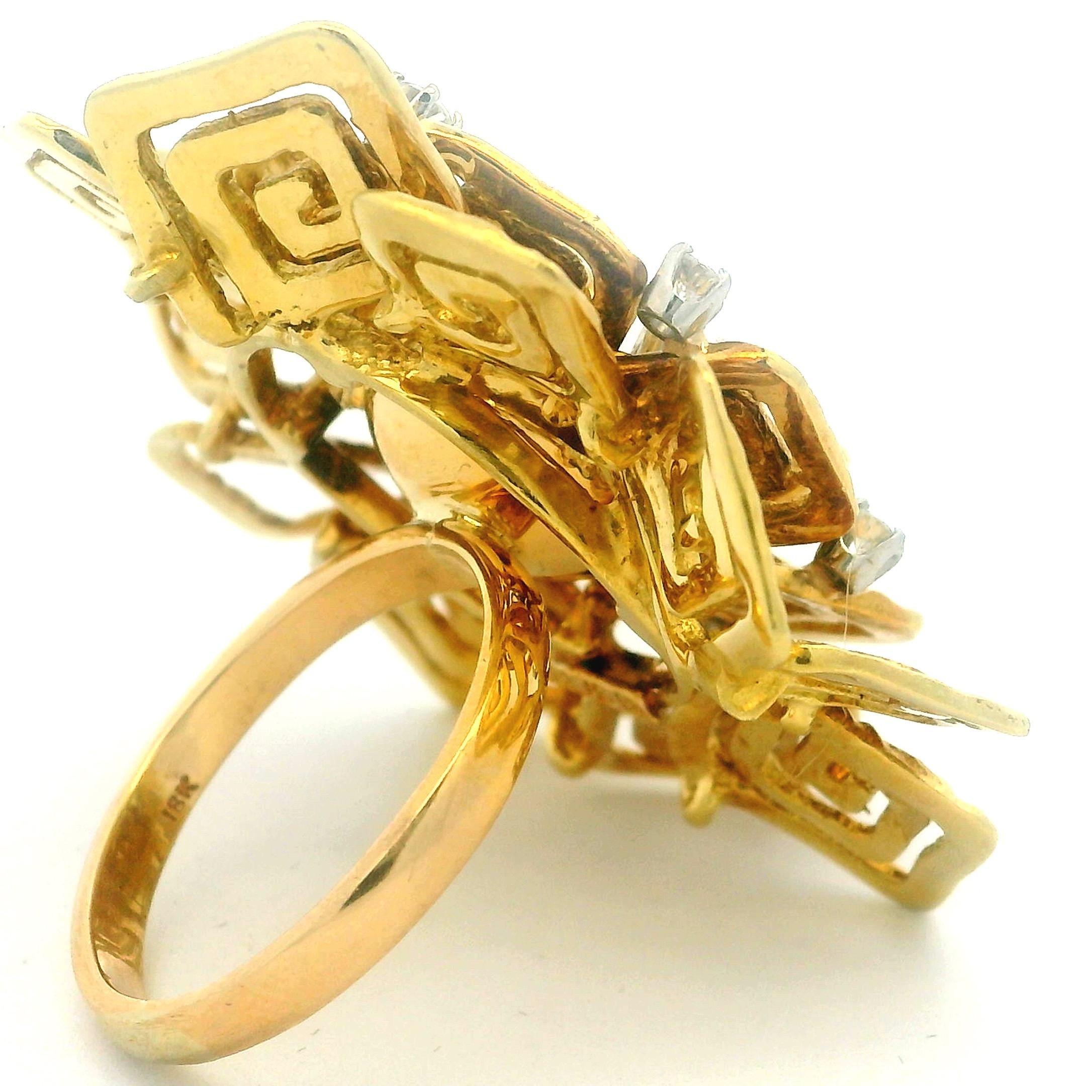 Hammerman Brothers 18K Gold Brutalist Diamond Statement Ring, ca. 1960 Damen im Angebot