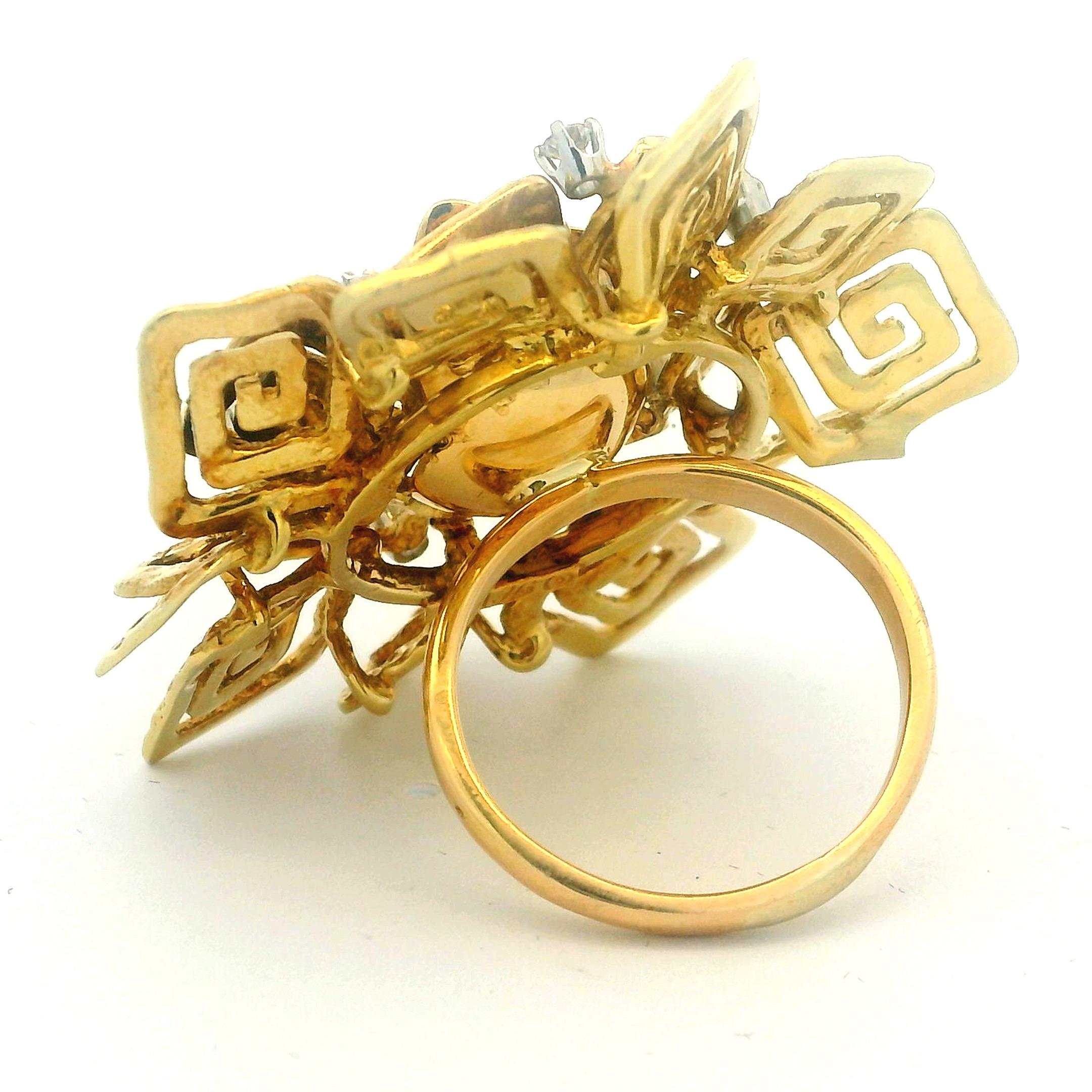 Hammerman Brothers 18K Gold Brutalist Diamond Statement Ring, ca. 1960 im Angebot 3