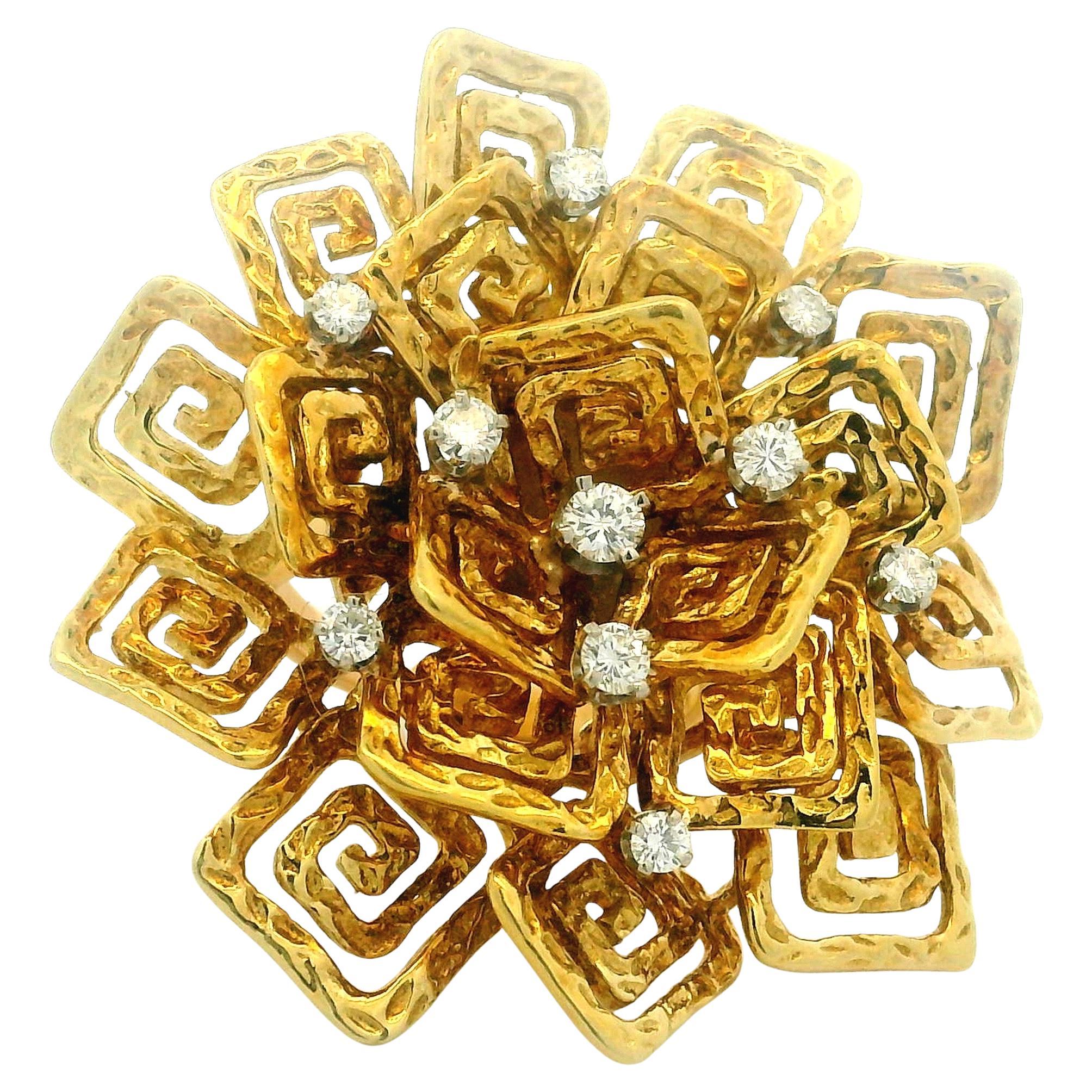 Anello brutalista con diamante in oro 18 carati di Hammerman Brothers, C.C. 1960