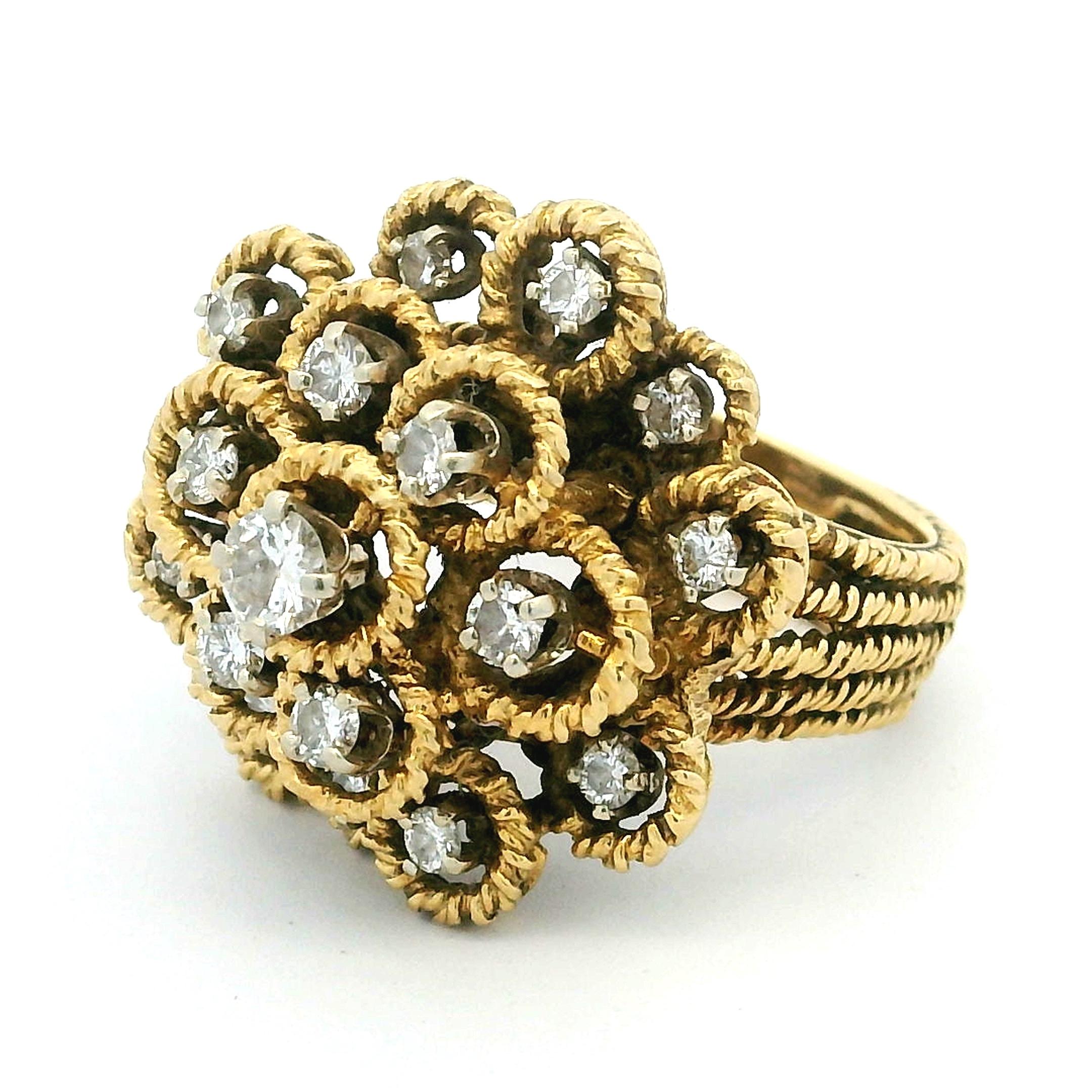 Anillo en racimo de diamantes Hammerman Brothers de oro de 18 quilates, 1,60 quilates Modernista en venta