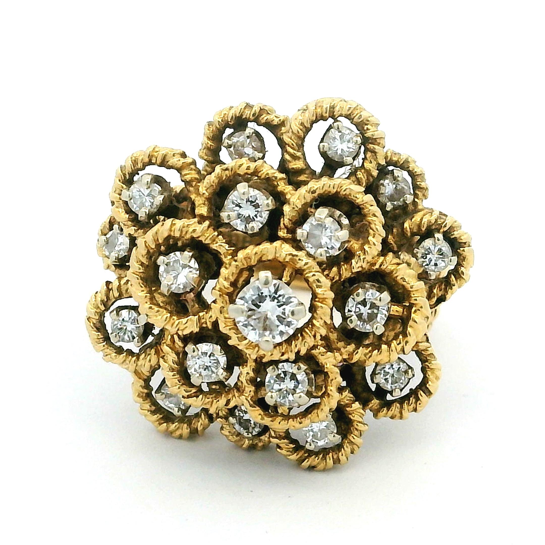 Anillo en racimo de diamantes Hammerman Brothers de oro de 18 quilates, 1,60 quilates Corte redondo en venta