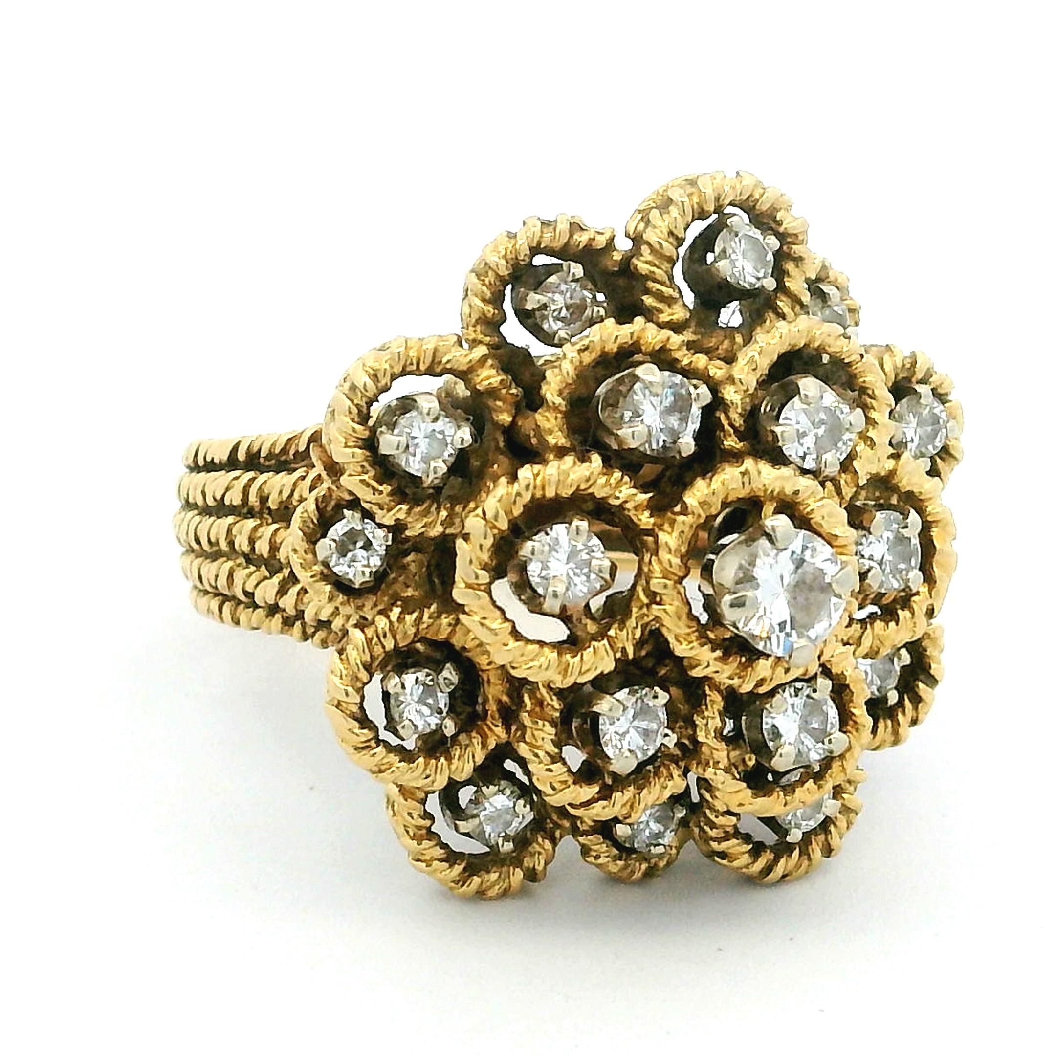 Anillo en racimo de diamantes Hammerman Brothers de oro de 18 quilates, 1,60 quilates en Excelente estado para la venta en Miami, FL