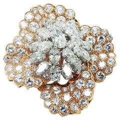 Hammerman Brothers 18K Gold Diamond Flower Brooch, 11.83 cts, USA