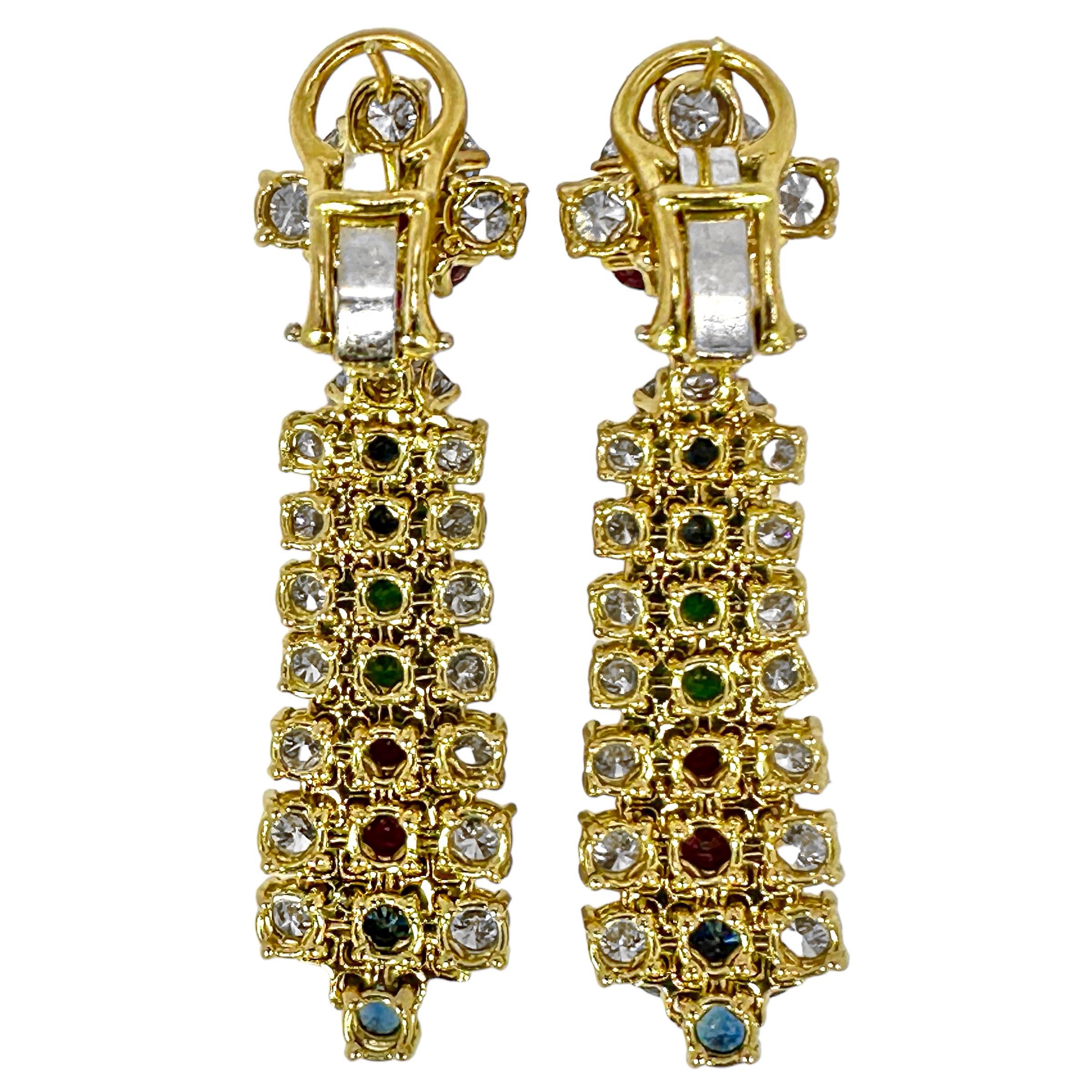 Hammerman Brothers Ohrringe aus 18 Karat Gold mit Diamanten, Smaragden, Rubinen und Saphiren (Moderne)