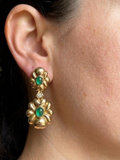 Hammerman Brothers 18K Gold Emerald Diamond Earrings