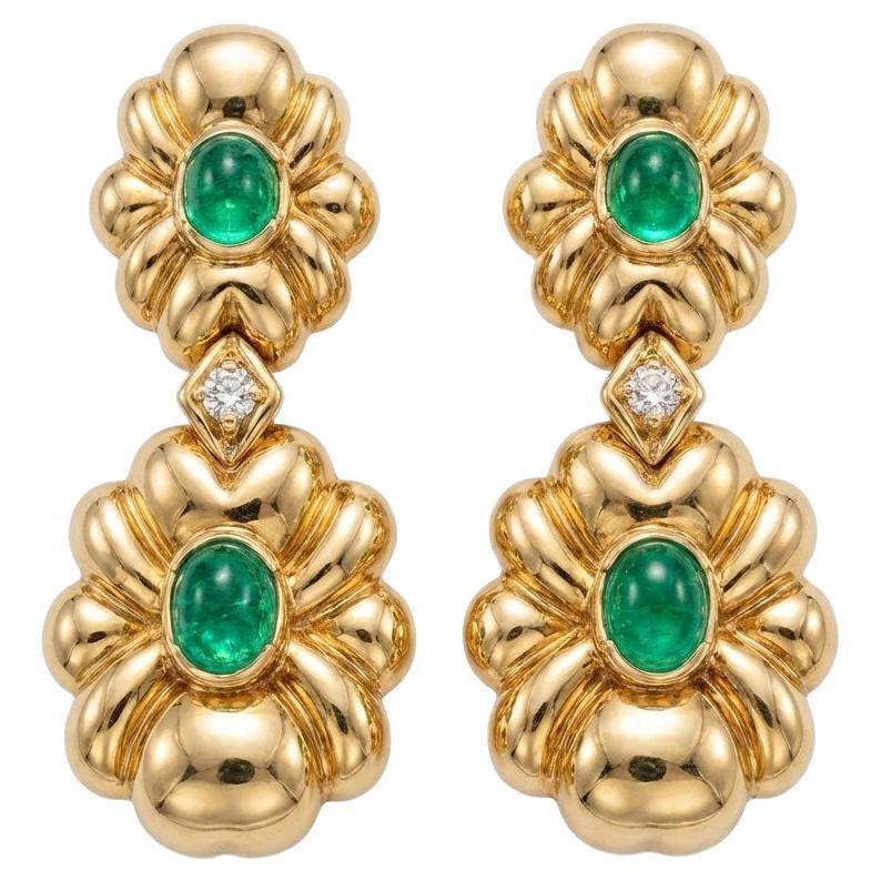 Hammerman Brothers 18K Gold Emerald Diamond Earrings For Sale